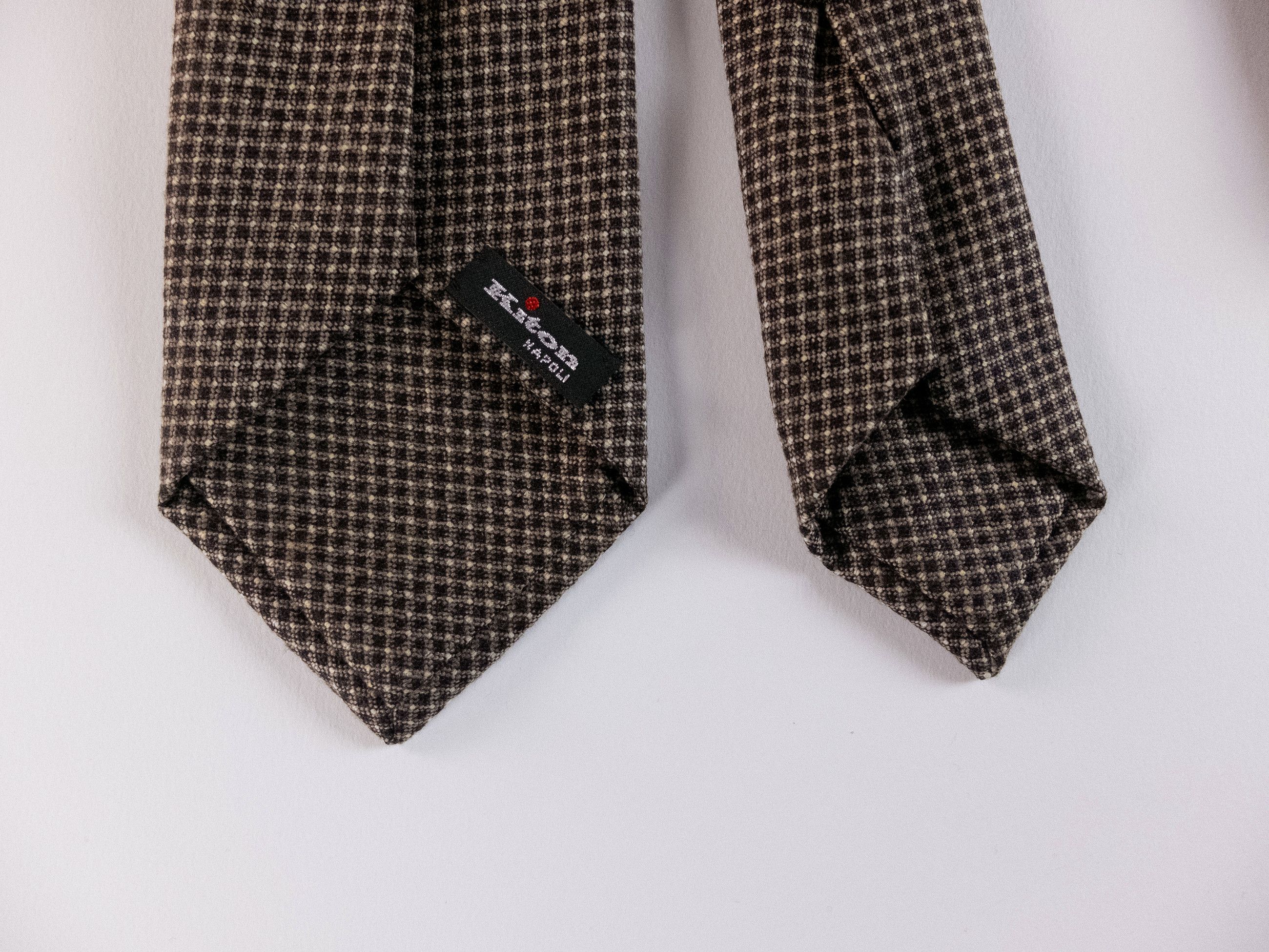 Kiton KITON hand made 7 fold brown wool silk tie NWT Italy Size ONE SIZE - 4 Thumbnail