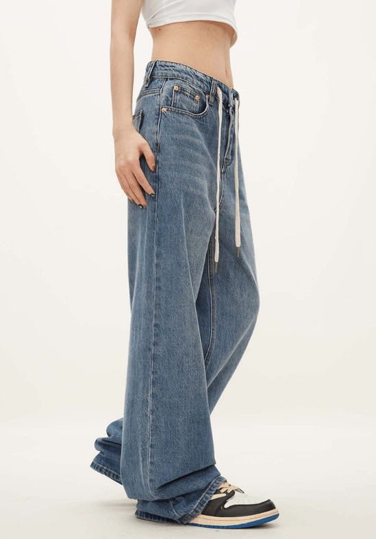 Japanese Brand × Jean Men's American retro high waist drawstring straight jeans Size US 32 / EU 48 - 3 Thumbnail