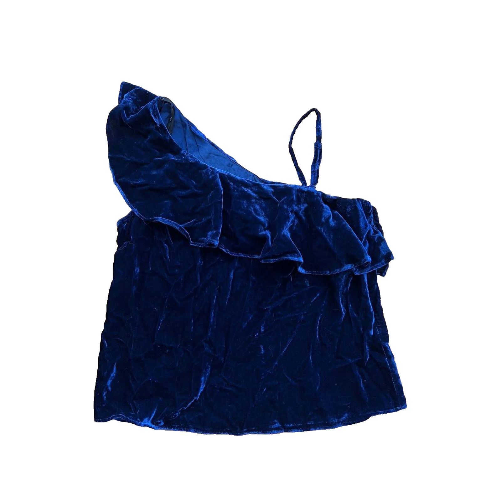 Stay Dirty Clothing J.O.A. Velvet Rufle One Shoulde Shirt top Y2K Navy M A002007 Size M / US 6-8 / IT 42-44 - 2 Thumbnail