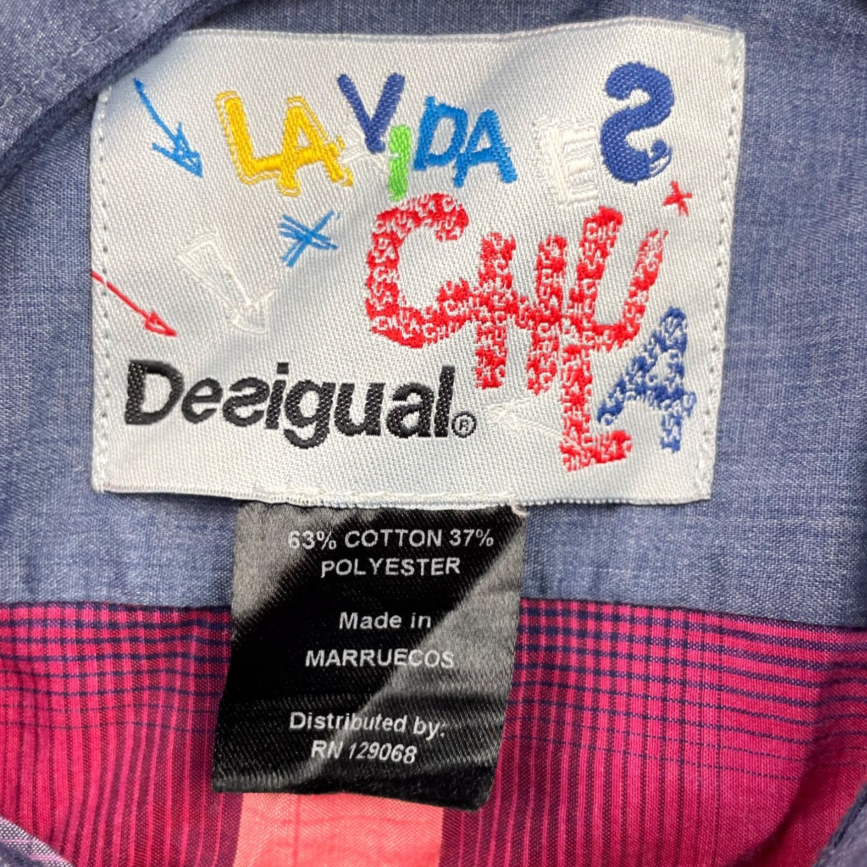 Desigual La Vida Es Chula! x Desigual Men's Button Shirt Pink/Purple Plaid Medium Shirt Mens Button-Up Cotton/Polyester Regular Long Sleeve Collared Size US M / EU 48-50 / 2 - 4 Thumbnail