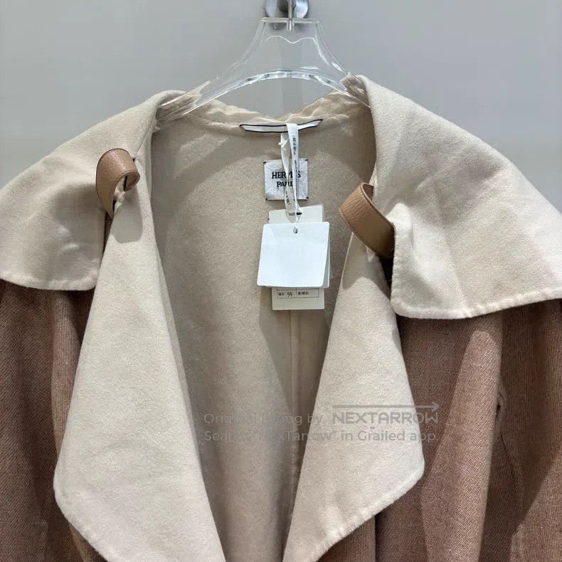 Hermes Hermes Beige Cashmere, Linen, and Silk Notched Lapel Long Size XS / US 0-2 / IT 36-38 - 3 Thumbnail