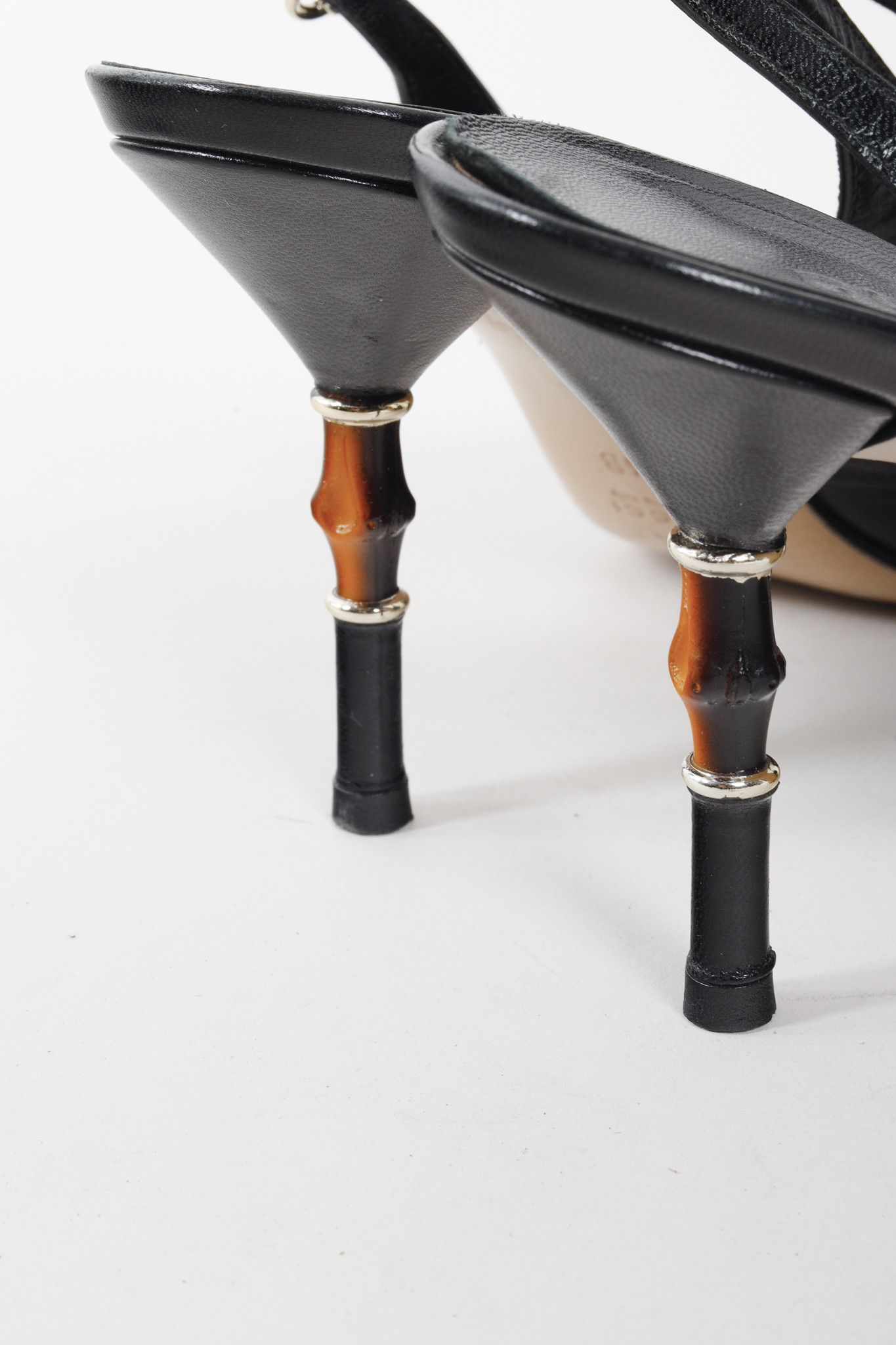 Gucci Gucci Black Leather Bamboo Accent Slingback Heels Size US 7.5 / IT 37.5 - 9 Thumbnail