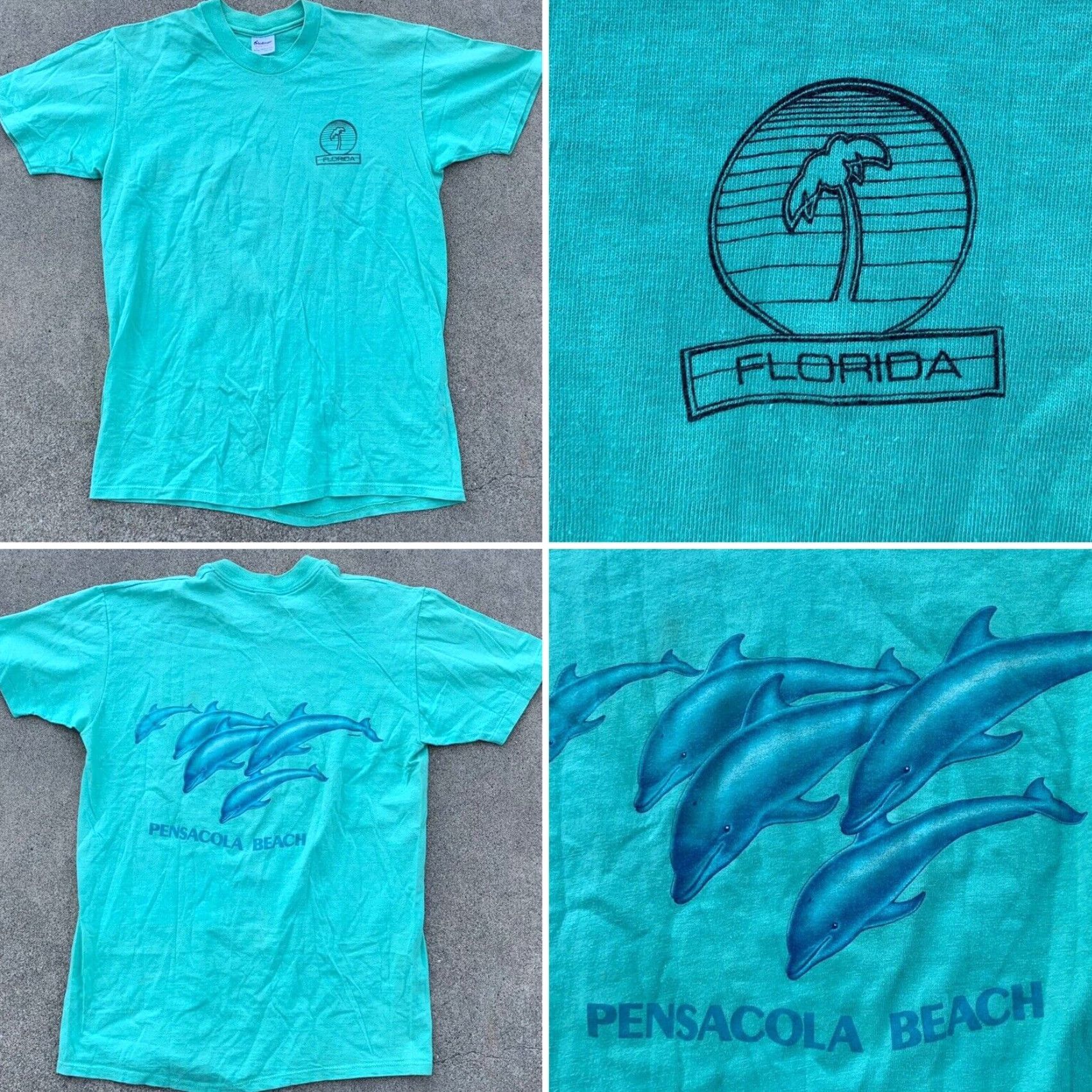 Vintage VINTAGE Pensacola Beach Florida dolphin graphics t-shirt Stedman Super Hi-Cru L Shirt Men 1980s Green Graphic Tee USA Dolphins Beach Size US L / EU 52-54 / 3 - 6 Thumbnail