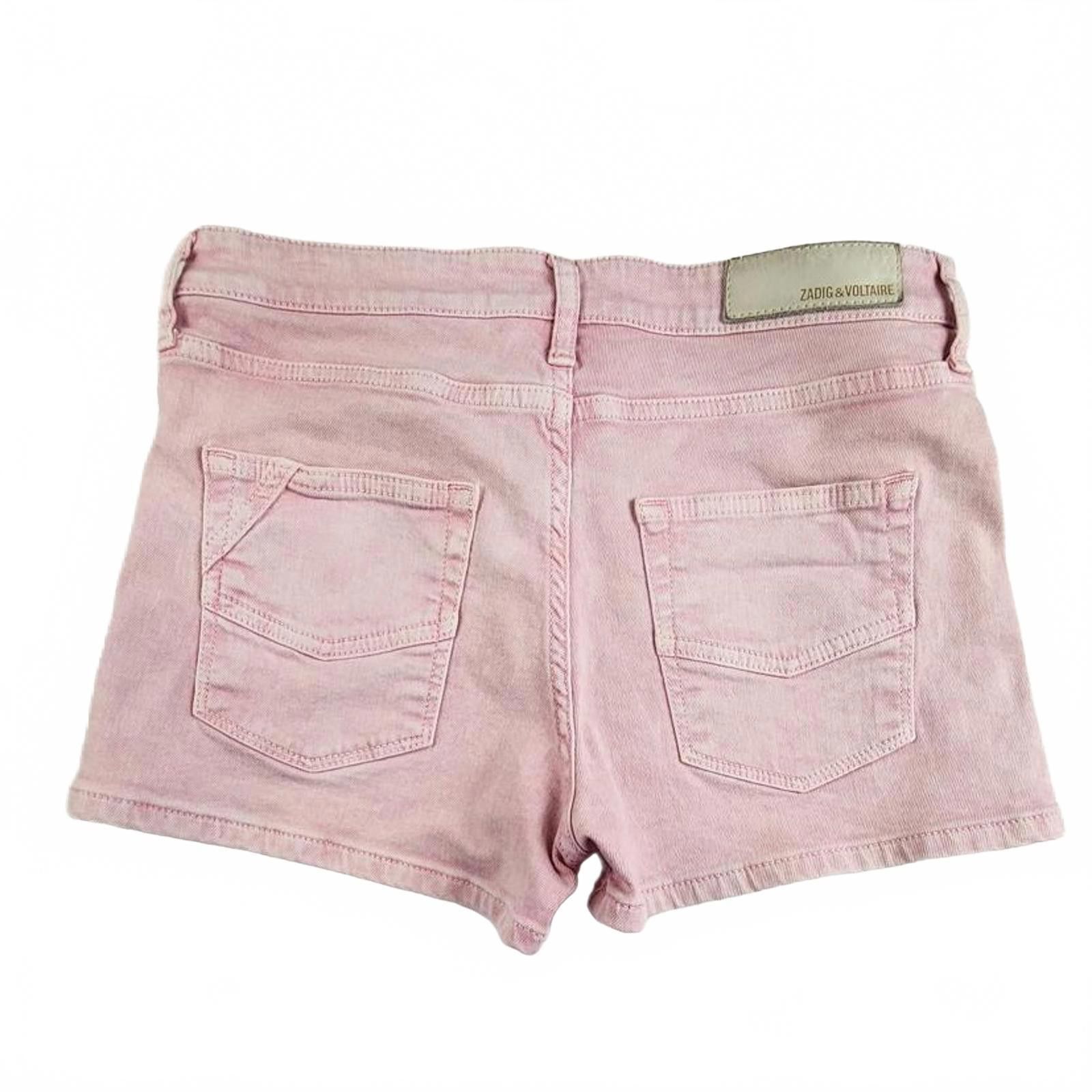 Zadig & Voltaire Zadig & Voltaire Pink Denim Shorts Rhinestone Skull Size 38 Size 38" / US 16 / IT 52 - 2 Thumbnail