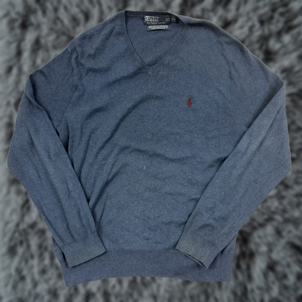 Ralph Lauren VINTAGE Polo Ralph Lauren Sweater Men’s Large Blue V Neck Pima Knit Long Sleeve Preppy Size US L / EU 52-54 / 3 - 1 Thumbnail