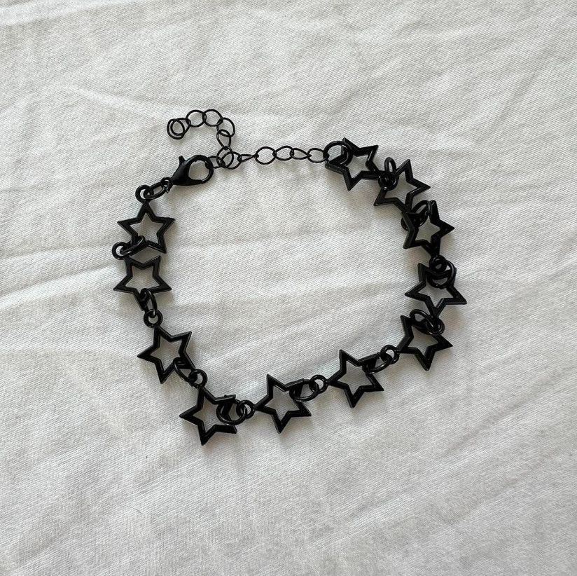 Designer Y2K 2000s style star stacked cute goth grunge black bracelet Size ONE SIZE - 2 Thumbnail