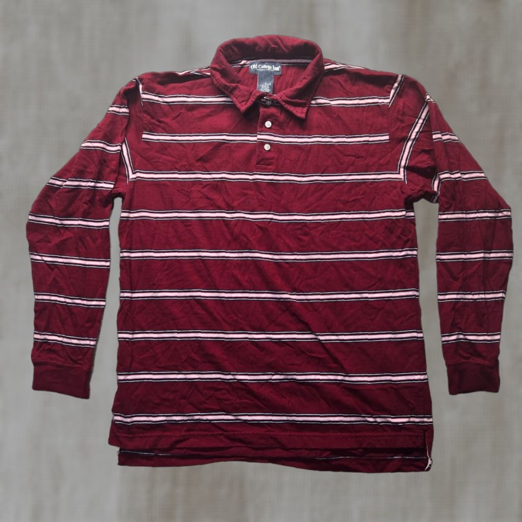 Vintage Old College Inn Polo Shirt - Striped Red Short Sleeve Shirt, Adult XL, 100% Cotton, Button, Spread Collar, Regular Fit, Casual Mens Shirt Size US XL / EU 56 / 4 - 1 Thumbnail