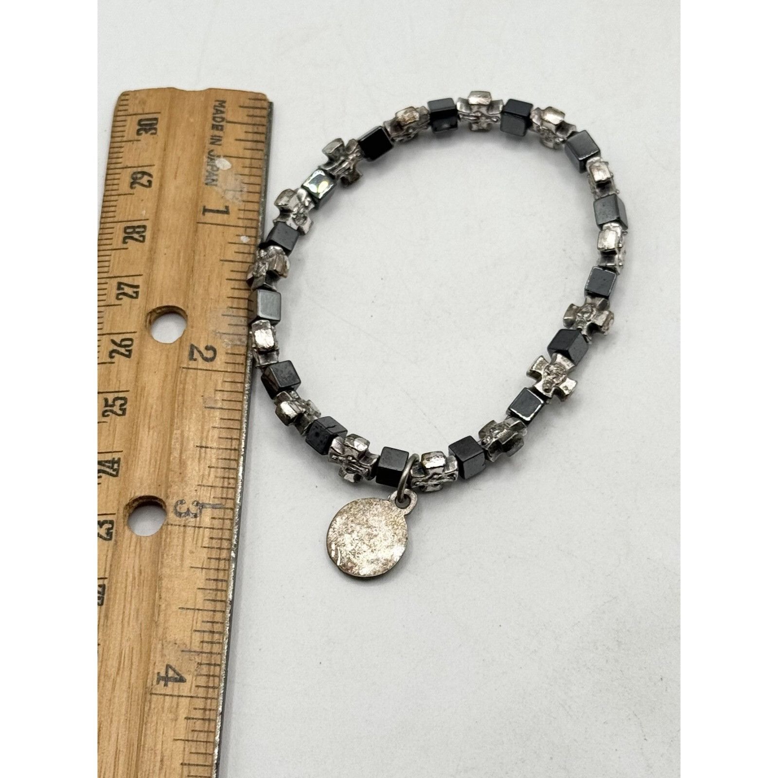 Other Hematite Stone Cross Beaded Religious Charm Stretch Bracelet Size ONE SIZE - 4 Thumbnail