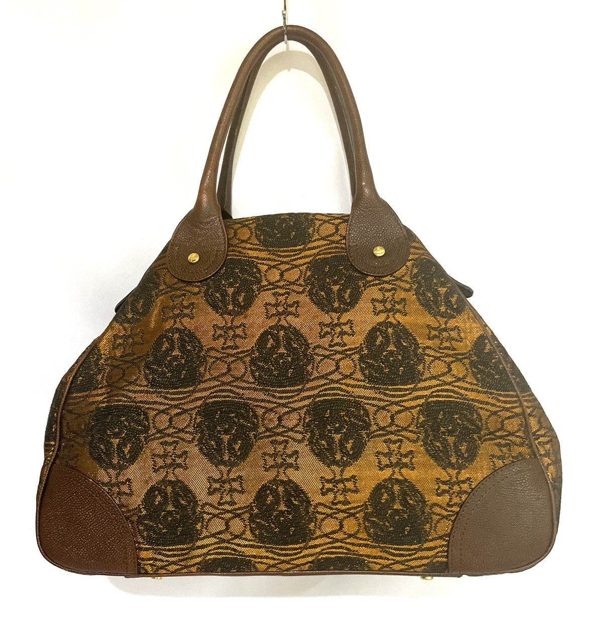 Vivienne Westwood Satin Embossed Orb Tote Bag in Brown, Women's