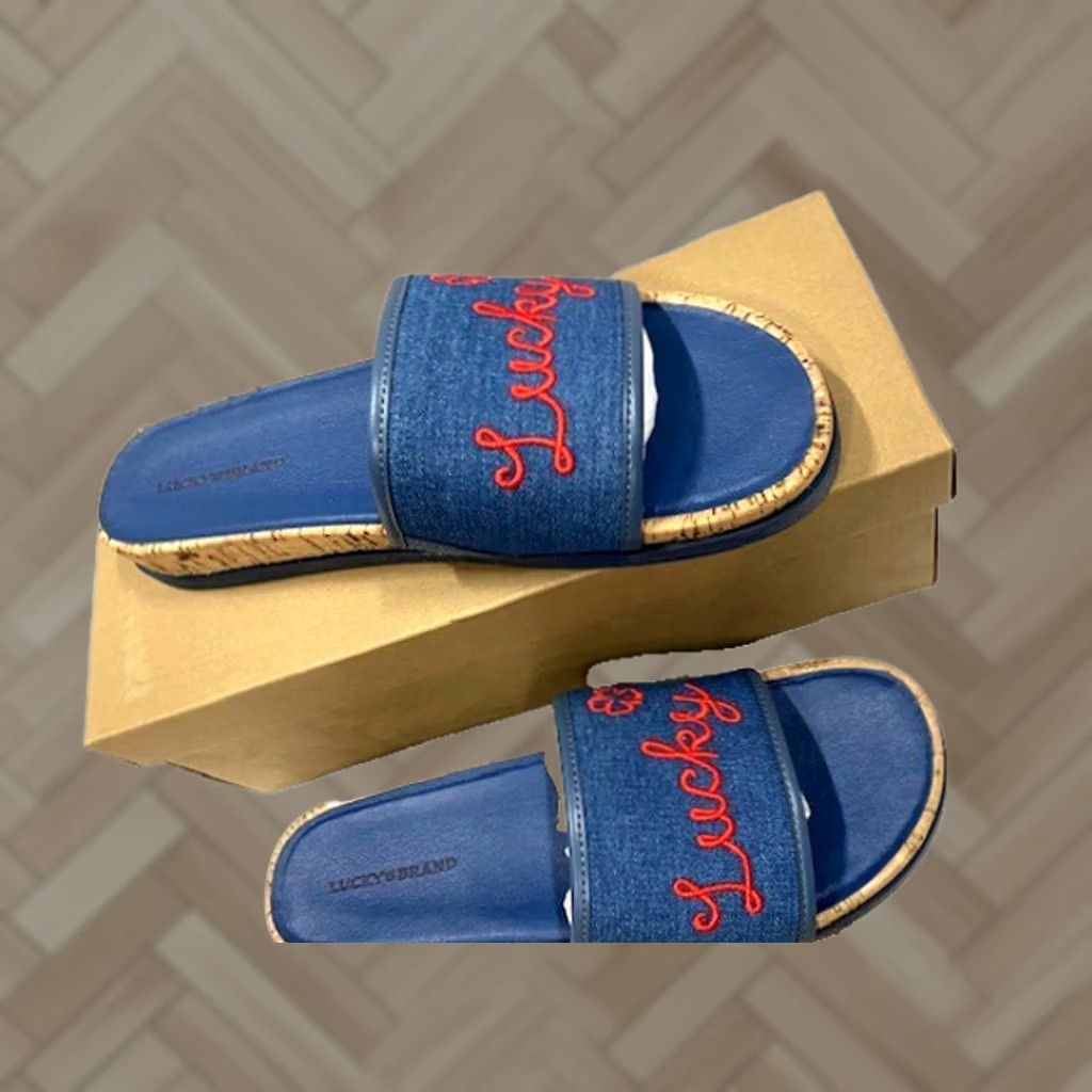 Lucky Brand Lucky Brand Dylina Slides Women’s Slip On Embroidered Sandals Blue 9.5 Shoes Summer Casual Womens Size US 10 / IT 40 - 1 Thumbnail