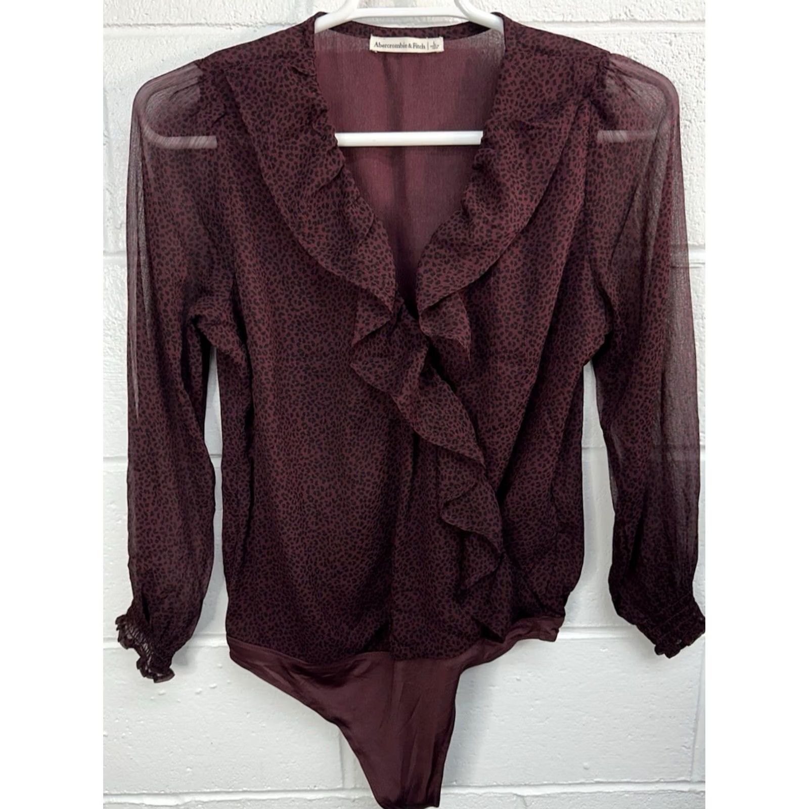Abercrombie & Fitch Abercrombie & Fitch Womens L Bodysuit Red Sheer Balloon Sleeve Shirt? Size L / US 10 / IT 46 - 3 Thumbnail