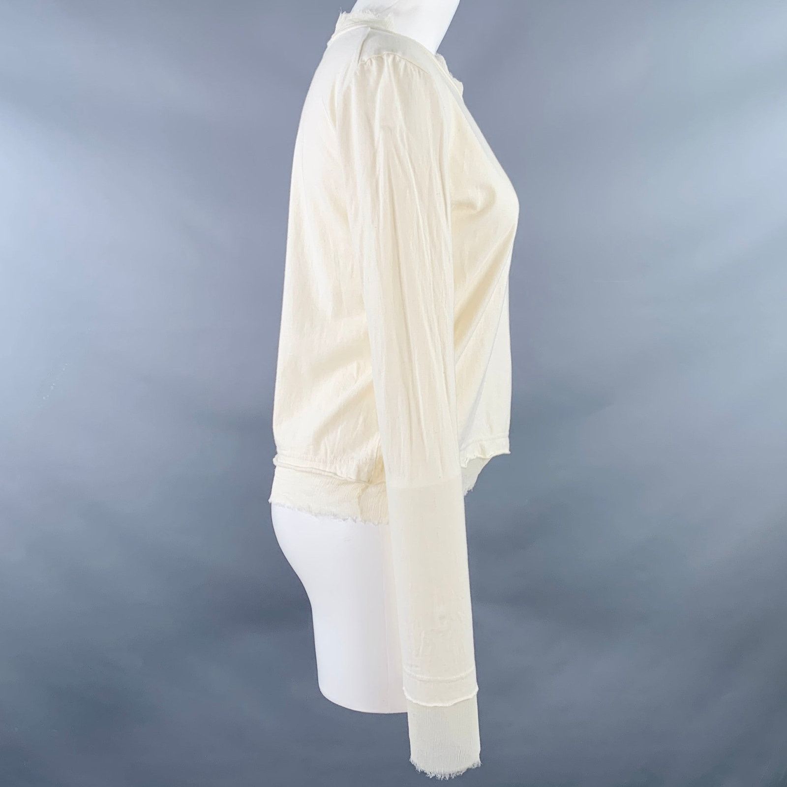Peachoo + Krejberg PEACHOO+KREJBERG Cream Cotton Silk Contrast Trim Casual Top Size S / US 4 / IT 40 - 3 Thumbnail