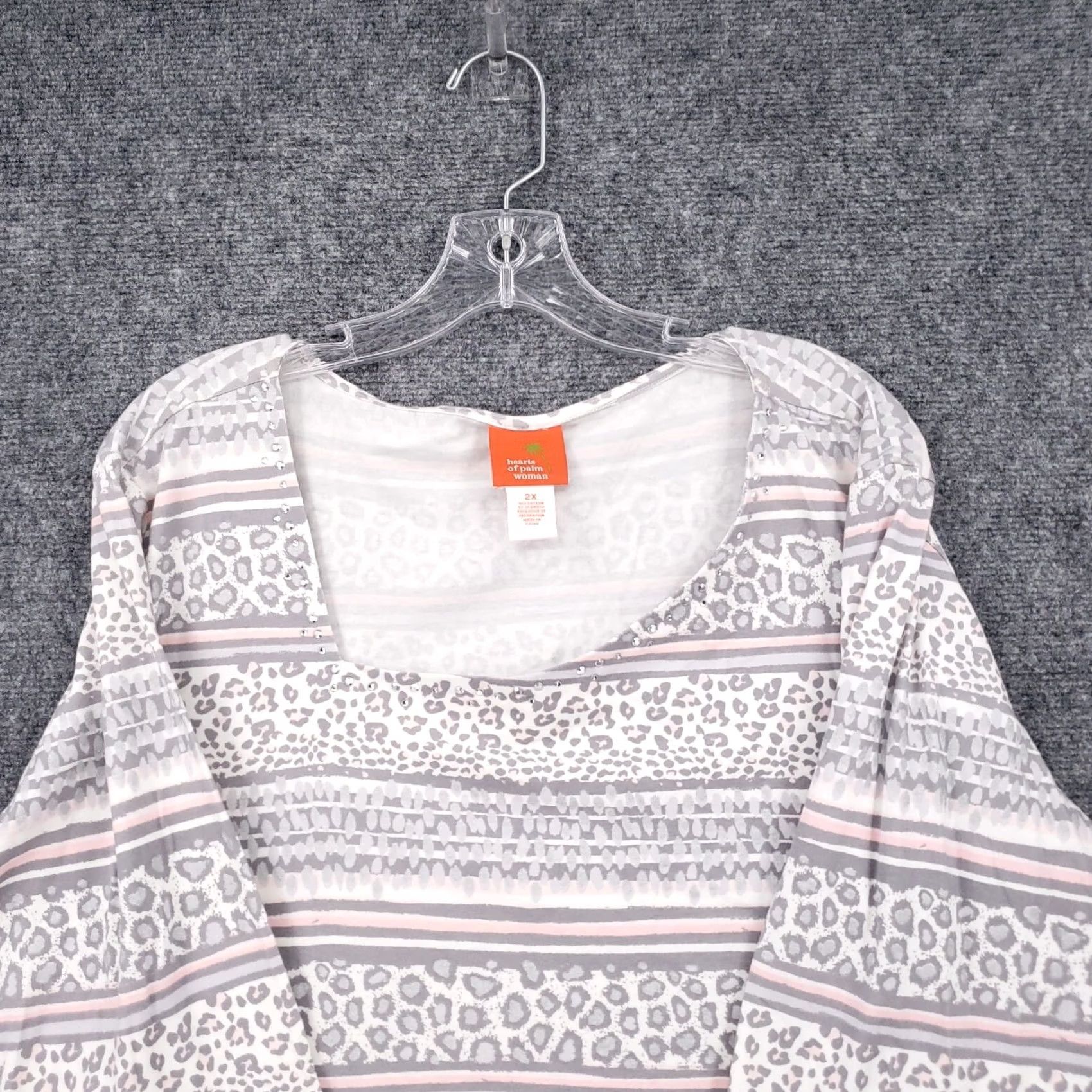 Vintage Women Heart of Palm Plus Size 2X Gray Blush Hour Animal Print T-Shirt 3/4 Sleeve Size XXL / US 16-18 / IT 52-54 - 3 Thumbnail