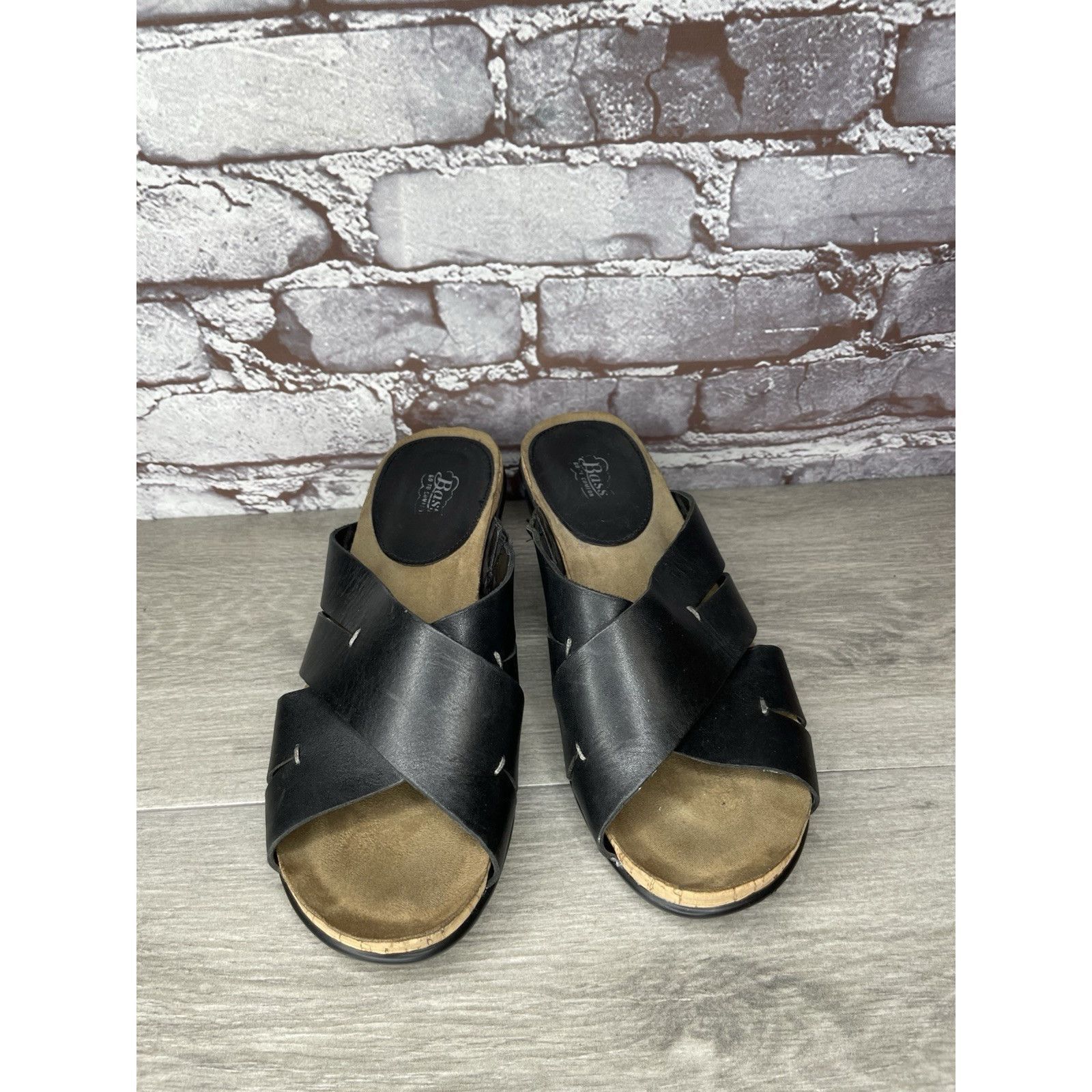 Bass G.H. Bass & Co. MaryAnn Black Leather Wedge Slip On Sandals Size US 8 / IT 38 - 14 Thumbnail