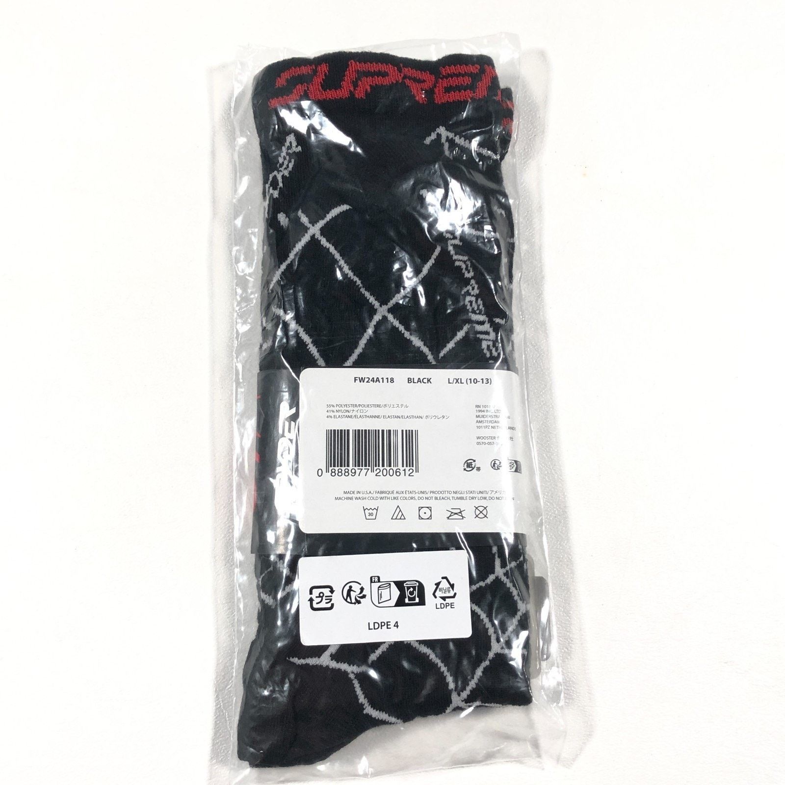 FW24 Supreme Spyder Crew Socks (1 Pack) Black New B9