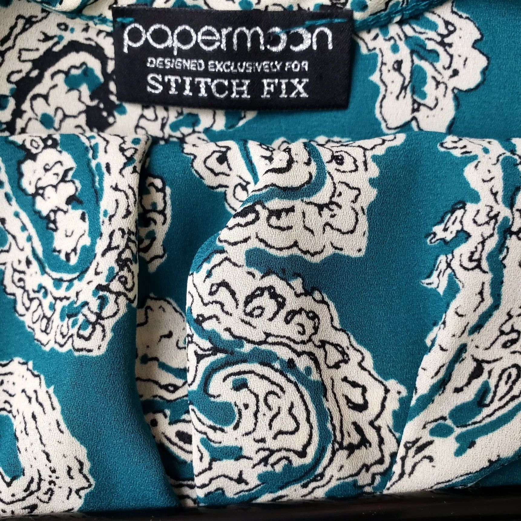 Vintage Papermoon for Stitch Fix Womens Top M Teal Beige Paisley 3/4 Sleeve Blouse Shirt Womens Size M / US 6-8 / IT 42-44 - 5 Thumbnail