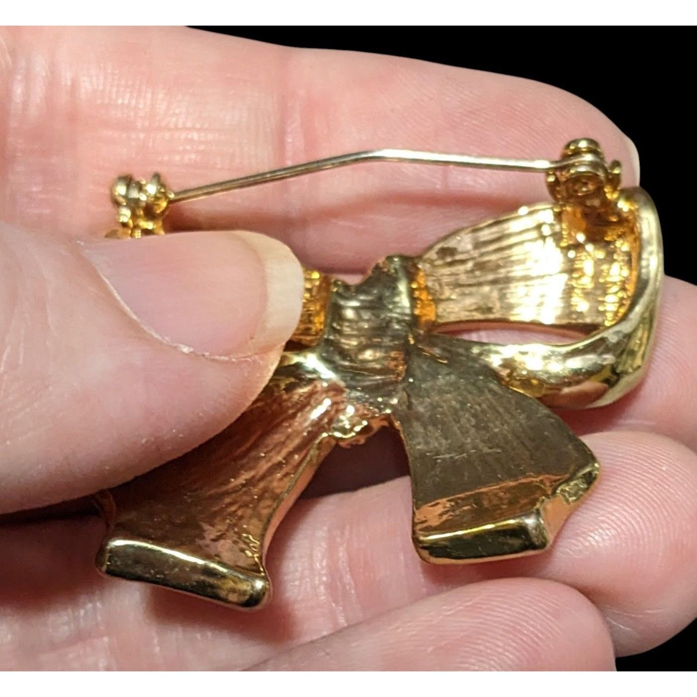 Other Vintage Orange And Gold Enamel Rhinestone Bow Brooch Size ONE SIZE - 4 Thumbnail