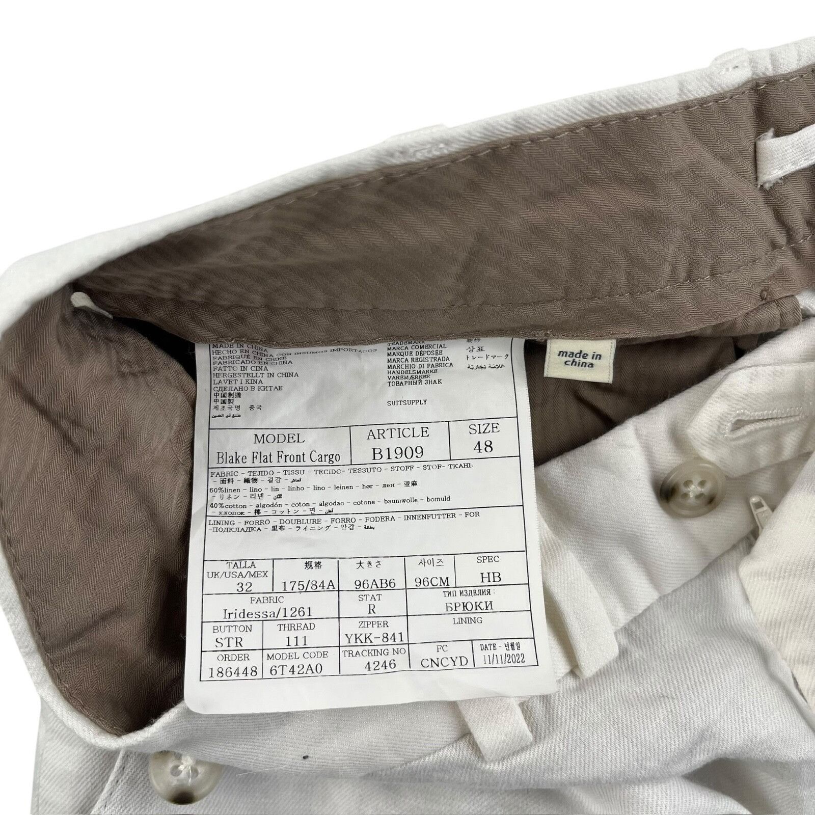 Suitsupply SuitSupply Men’s Linen Blend Blake Cargo Cropped Pants Whit Size US 32 / EU 48 - 4 Thumbnail