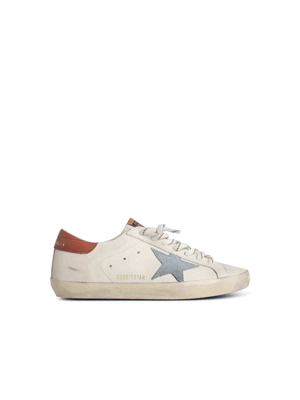 Golden Goose Super-Star' White Leather Sneakers With Grey Suede Star And Brown Heel Shoes (Size 10)