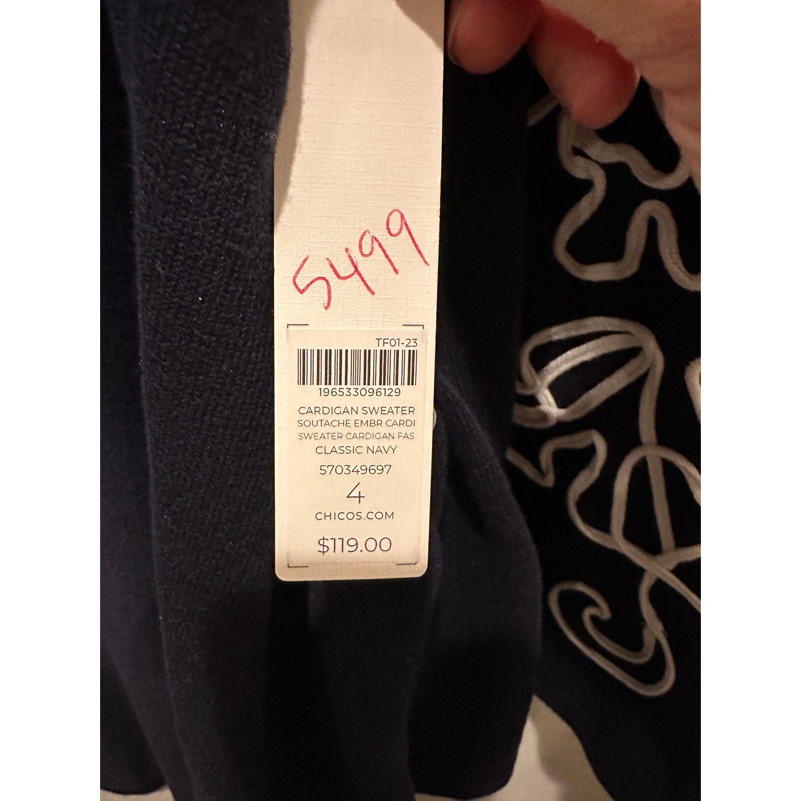 Chicos CHICOS | Navy White Embroidered Sleeve Open Sweater Cardigan Size XXL / US 16-18 / IT 52-54 - 8 Thumbnail