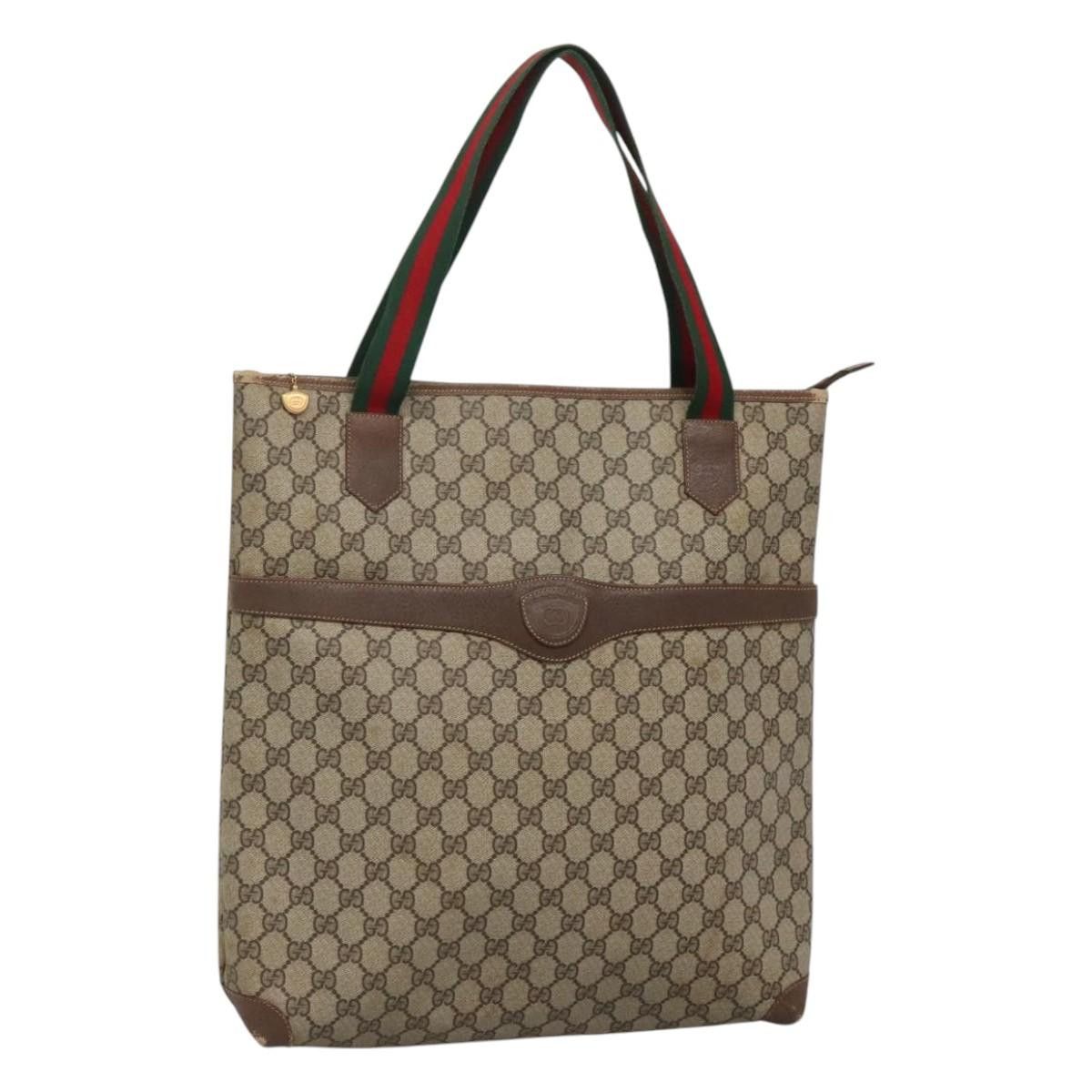 Gucci GUCCI GG Supreme Web Sherry Line Tote Bag Pvc Beige Green Size ONE SIZE - 1 Thumbnail