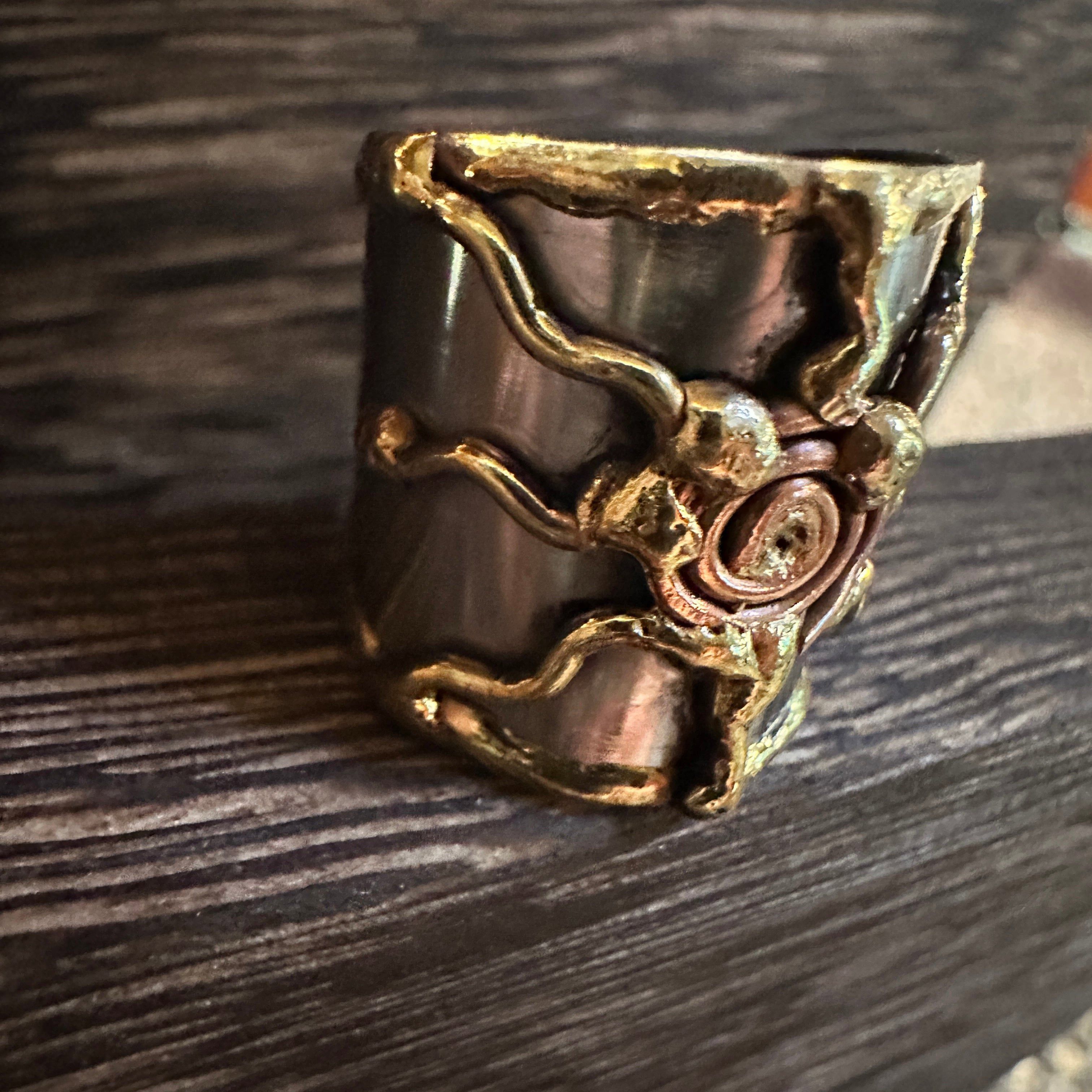 Other Artisan Crafted Bohemian Silver & Copper Heart Wide Cuff Rin Size ONE SIZE - 5 Thumbnail