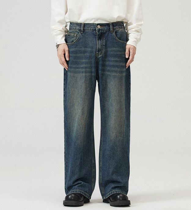 Vintage Men's street loose straight vintage washed distressed jeans Size US 32 / EU 48 - 1 Thumbnail