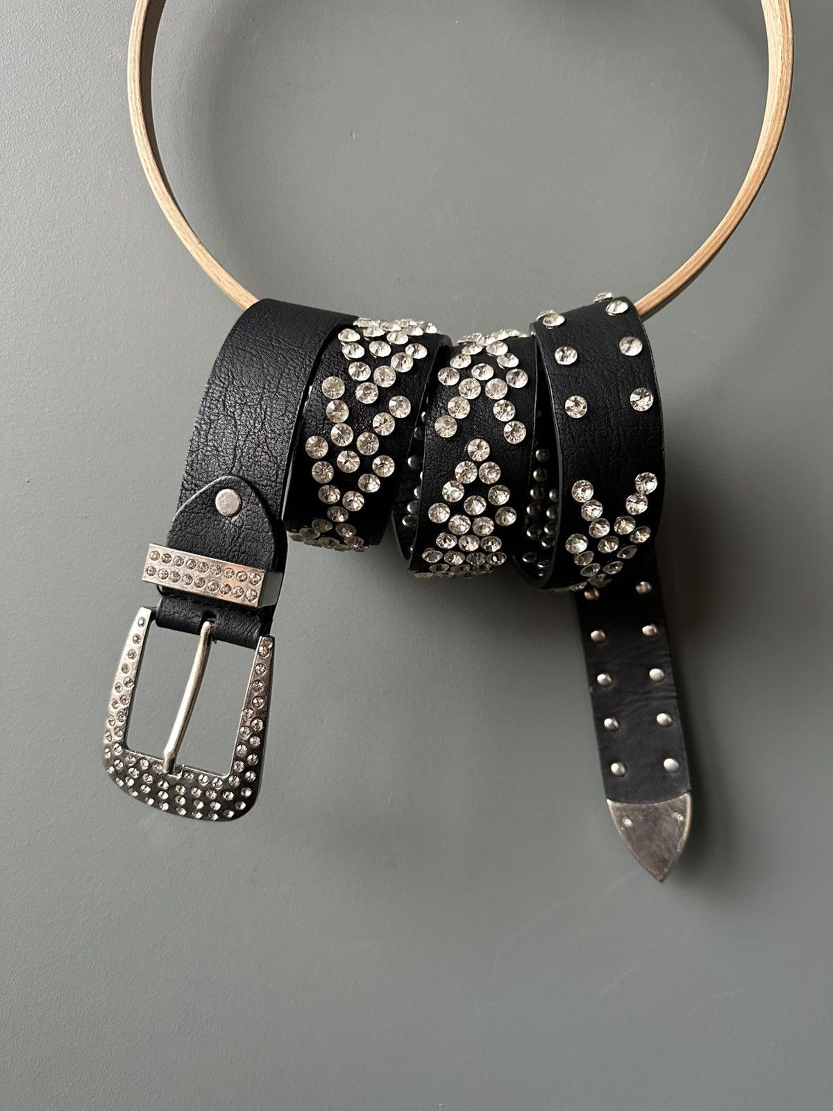 Vintage Leather Rhinestones Belt BB Simon Analog Size ONE SIZE - 1 Thumbnail