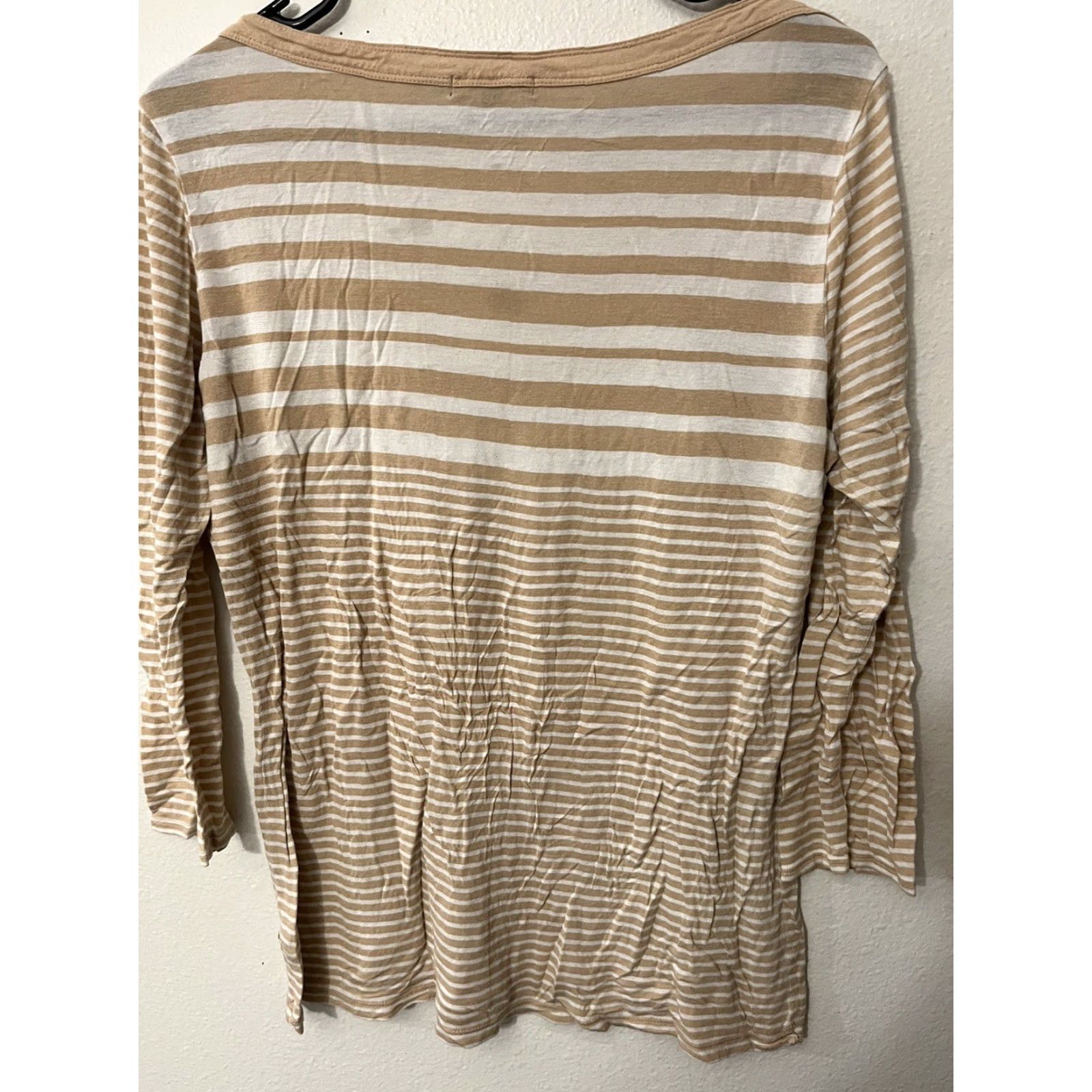 Gap Gap Women Sweater L Tall Beige Striped Crew Neck Knit 100% Cotton Classic American Casual Womens Size L / US 10 / IT 46 - 3 Thumbnail