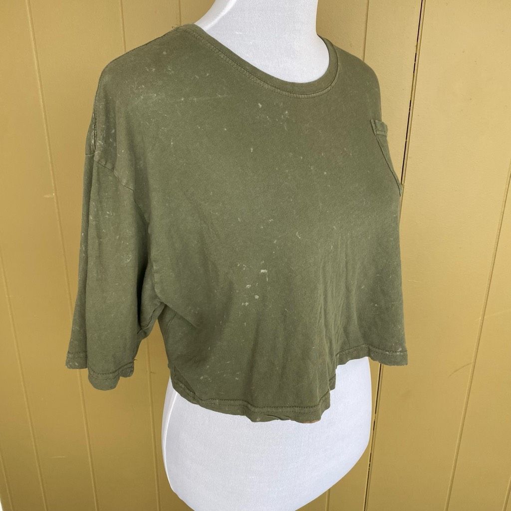 Other Bloom pop women S Crewneck short sleeve crop top olive green w/white dots Size S / US 4 / IT 40 - 3 Thumbnail