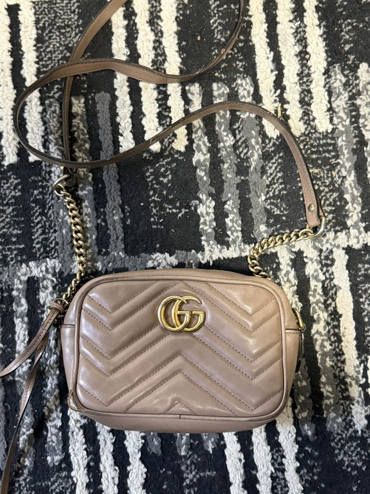 Gucci Gucci GG Marmont Mini Camera Bag in Taupe Leather Size ONE SIZE - 1 Thumbnail