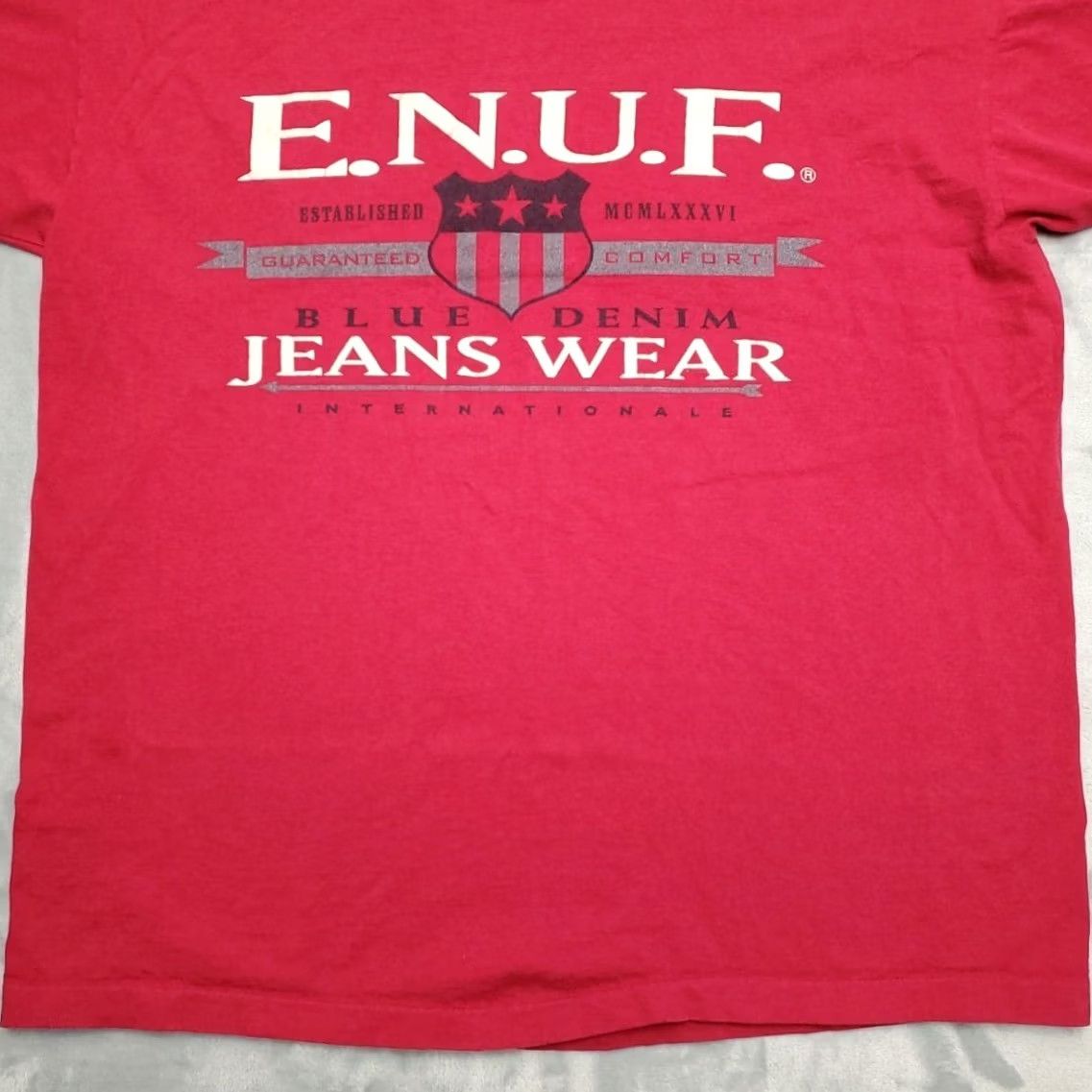 Etro VTG ENUF Jeans Shirt Men XL Red 90s Y2K T-Shirt US Made Vintage 90s Retro Crew Neck Short Sleeve Solid Graphic Print Men Size US XL / EU 56 / 4 - 2 Thumbnail