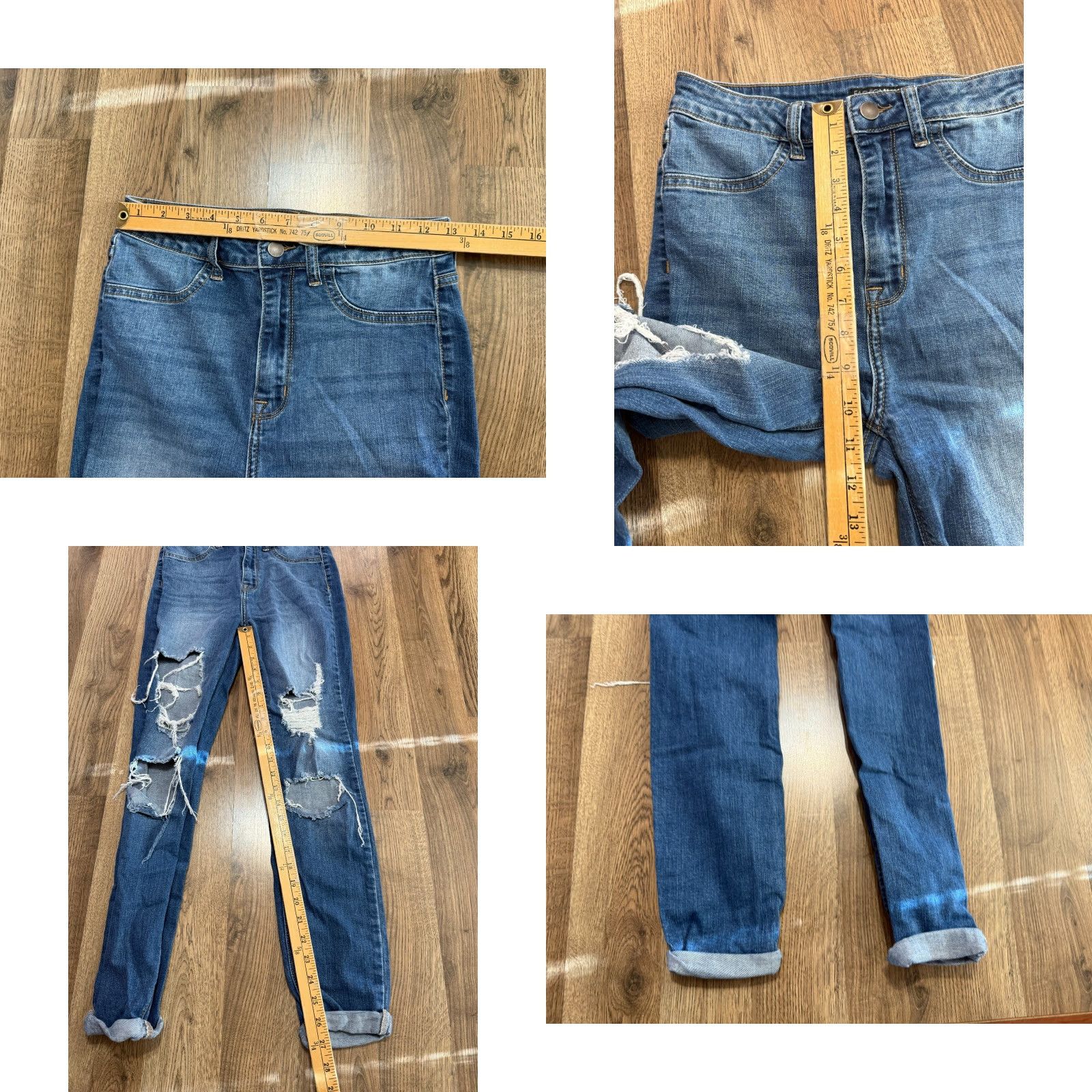 Fashion Nova Fashion Nova Jeans Womens Junior Size 7 Blue Denim Cur-Out Distressed Cuffed Hem Skinny & Slim 5-Pocket Design Regular Womens Size 28" / US 6 / IT 42 - 8 Thumbnail