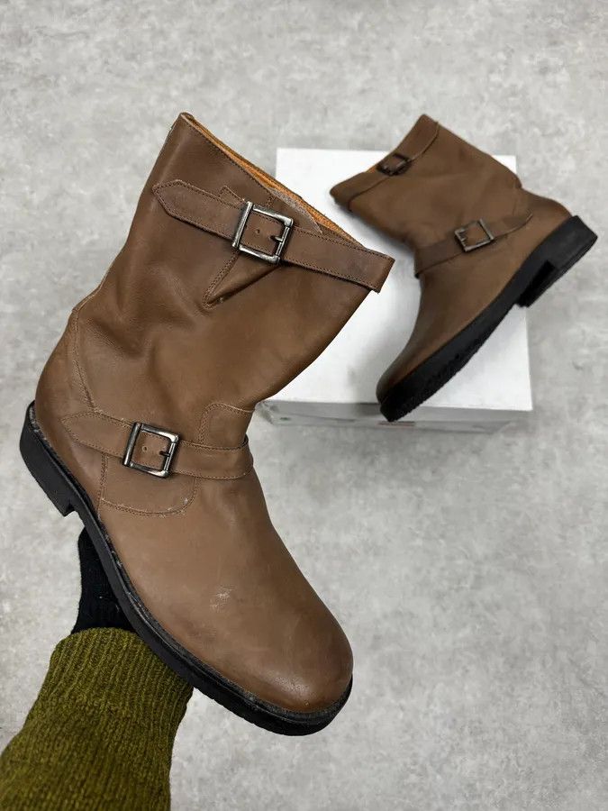 Maison Margiela Maison Margiela Brown Double Buckle Leather Boots Size US 10 / EU 43 - 1 Thumbnail