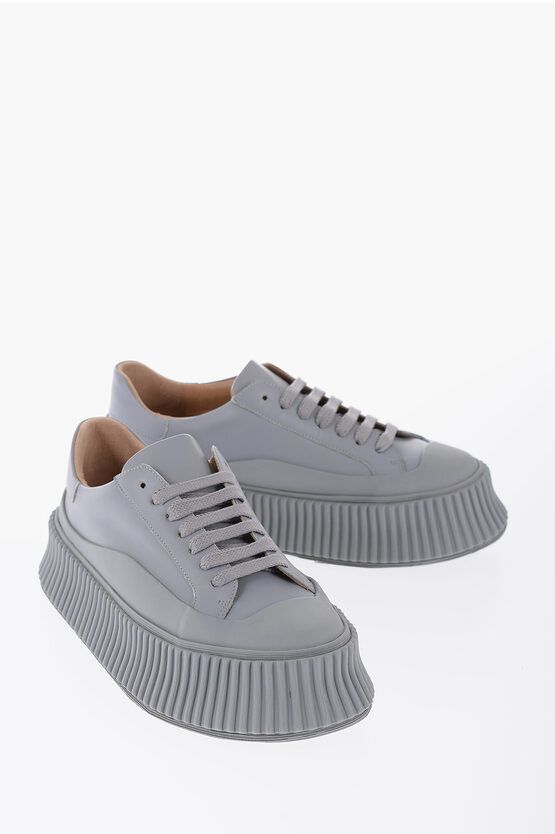 image of Jil Sander Leather Low-Top Sneakers With Platform Sole in Grey, Women's (Size 8)