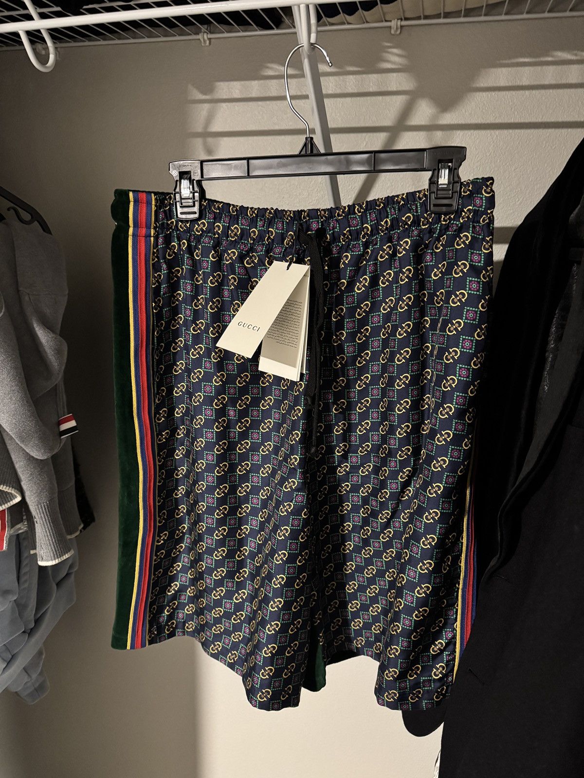 GUCCI Navy&Green Chain Monogram Shrots