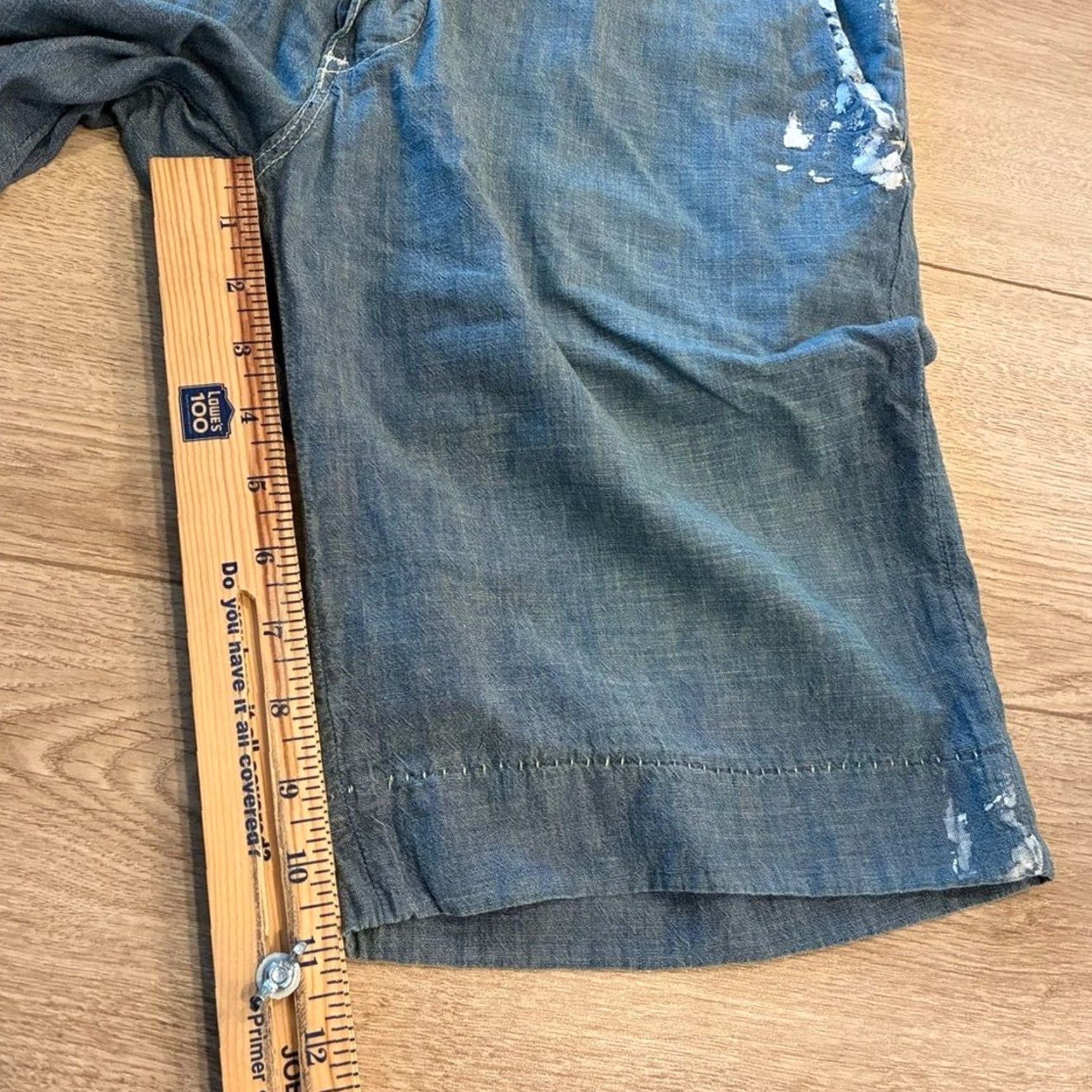 Denime Rogan Bermuda Shorts 11” Size 34 Chambray Denim Distressed Contrast Stitch Men Blue Size US 34 / EU 50 - 4 Thumbnail