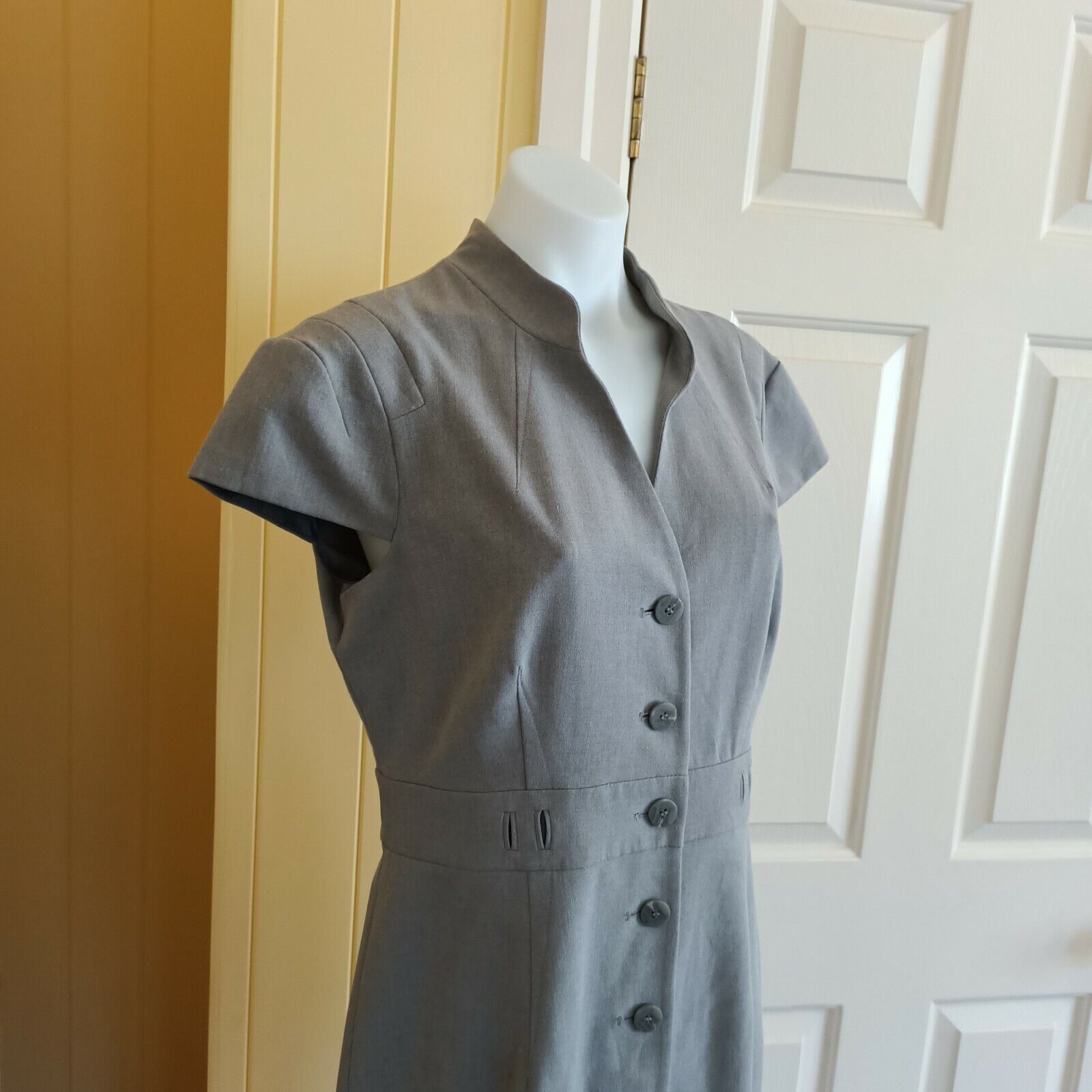 Designer × Marcs Marc New York Dress Grey Button Up Short Sleeve Size L / US 10 / IT 46 - 8 Thumbnail