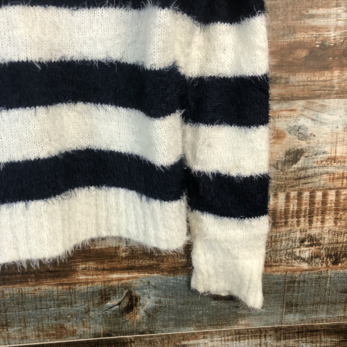 Homespun Knitwear × Japanese Brand × OVER THE STRiPES DLL Leah Matin BlueStripe Turtle Neck Knitwear #C041 Size M / US 6-8 / IT 42-44 - 8 Thumbnail