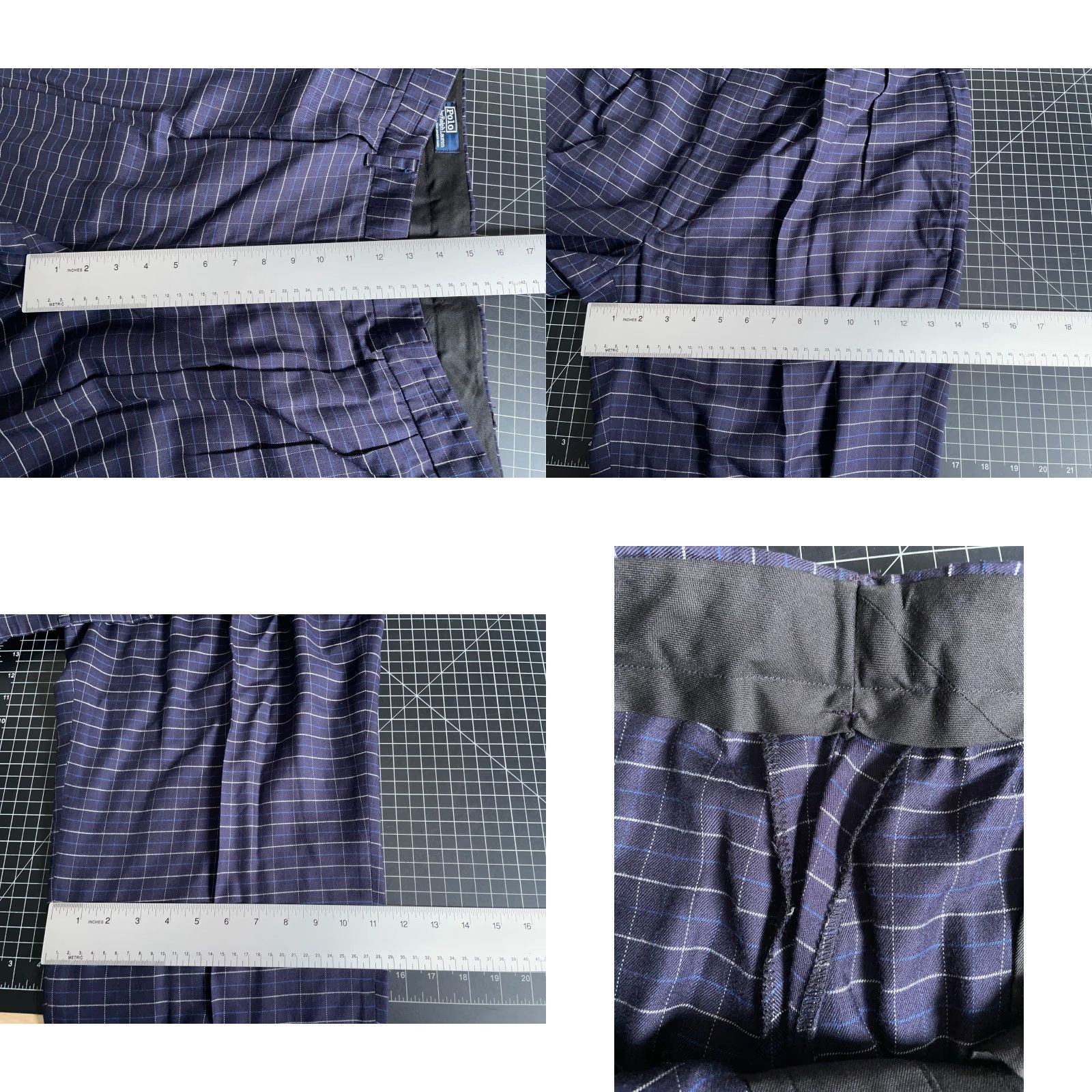 Polo Ralph Lauren VINTAGE Polo Ralph Lauren Wool Pleated Trousers Men 34 x 32 Blue Check Pants USA Made Size US S / EU 44-46 / 1 - 8 Thumbnail