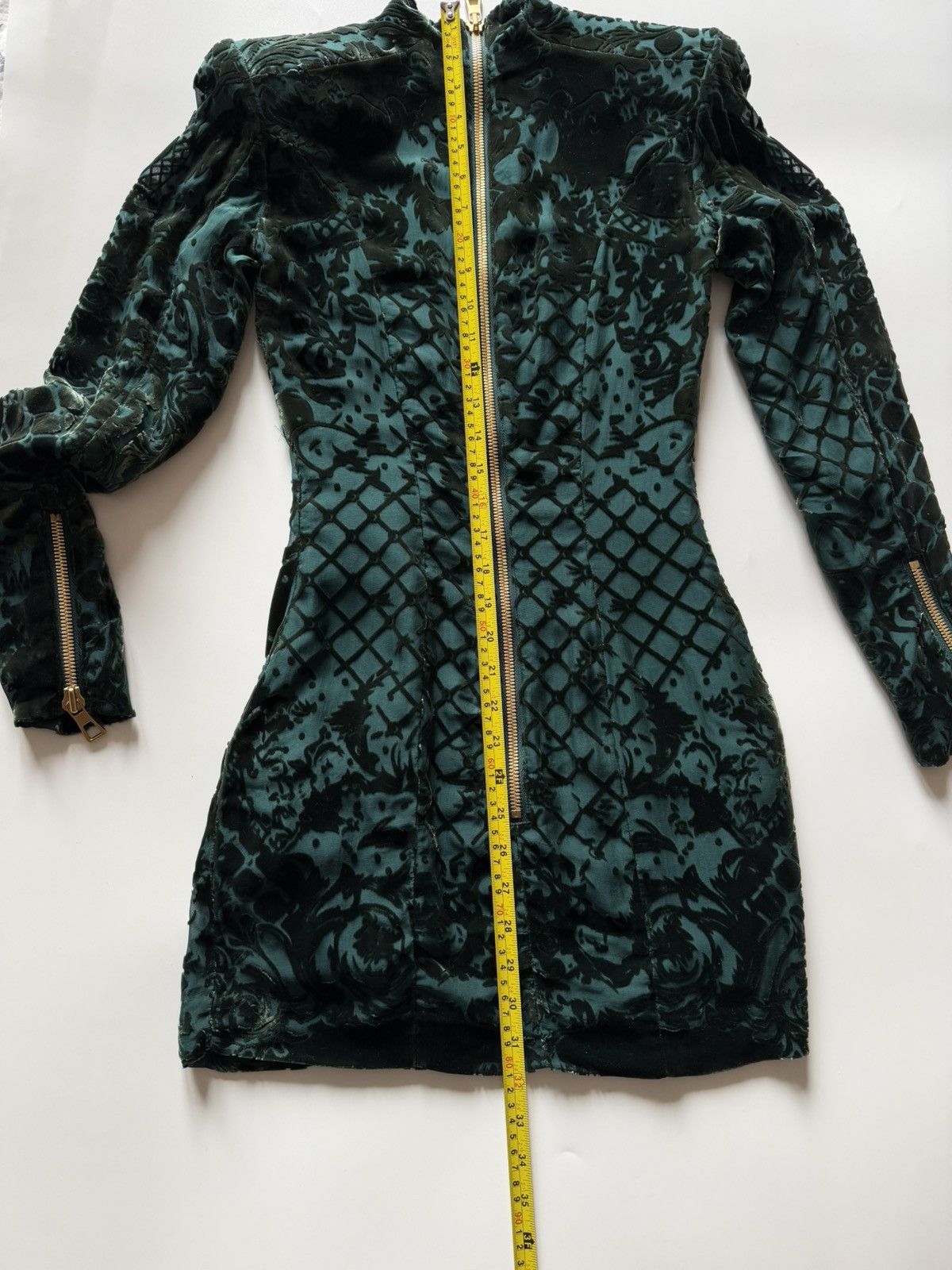 Balmain × H&M BALMAIN X H&M Velvet Green Dress Tunic Silk Long Sleeve Size XS / US 0-2 / IT 36-38 - 20 Thumbnail