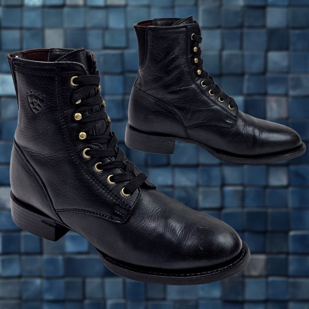 Ariat Ariat Heritage Lace Up Ankle Boots Men 6B Black Leather Combat Riding Roper Boots Size US 6 / IT 36 - 1 Thumbnail