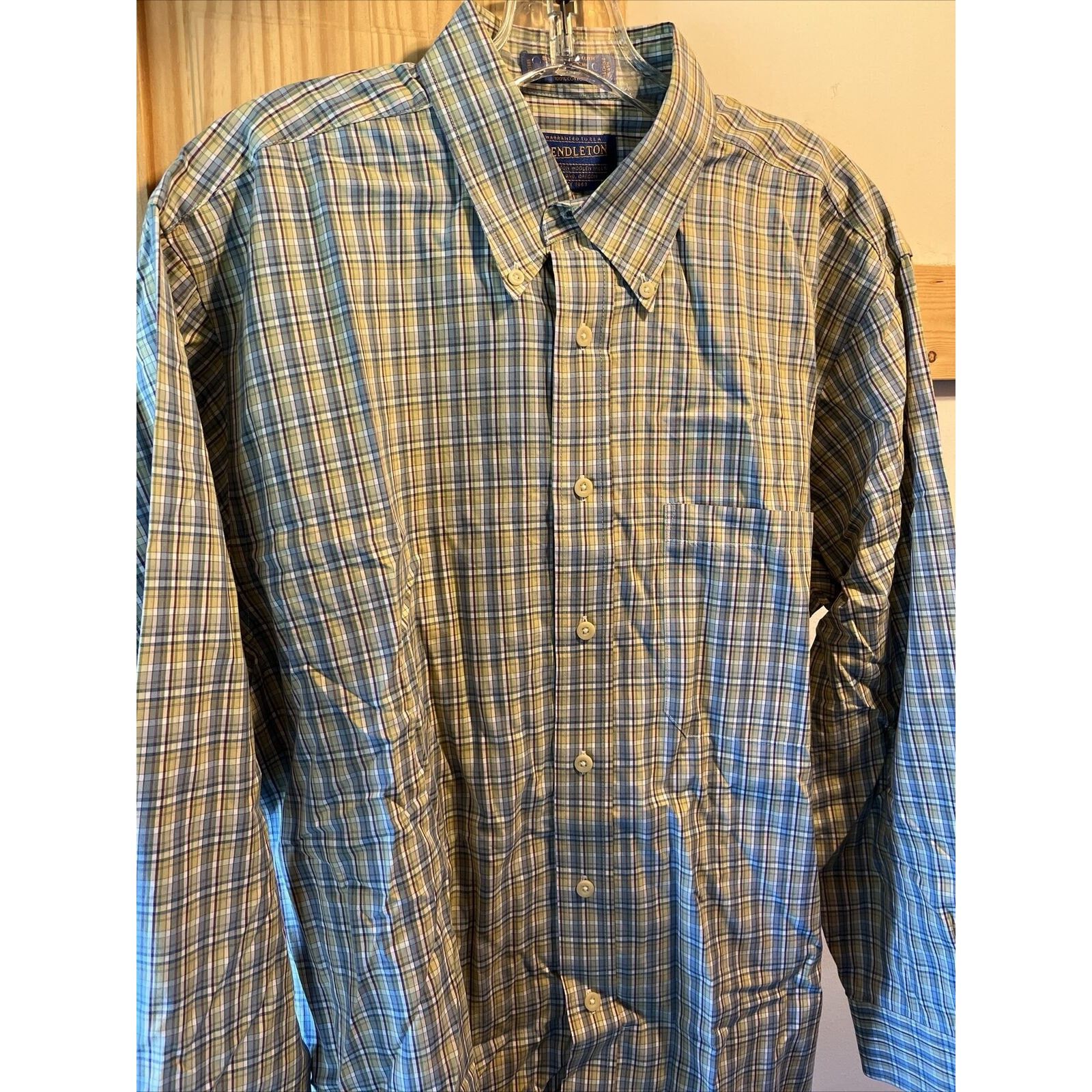 Pendleton Pendleton Men L Green Blue Check Broadway Cloth Cotton Shirt Size US L / EU 52-54 / 3 - 5 Thumbnail
