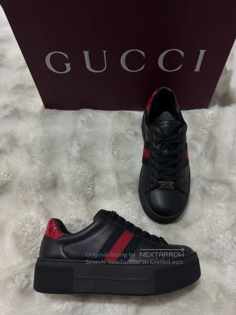 Gucci Guicci Thick Sole Black Red Casual Shoes Size US 4.5 / IT 34.5 - 1 Thumbnail