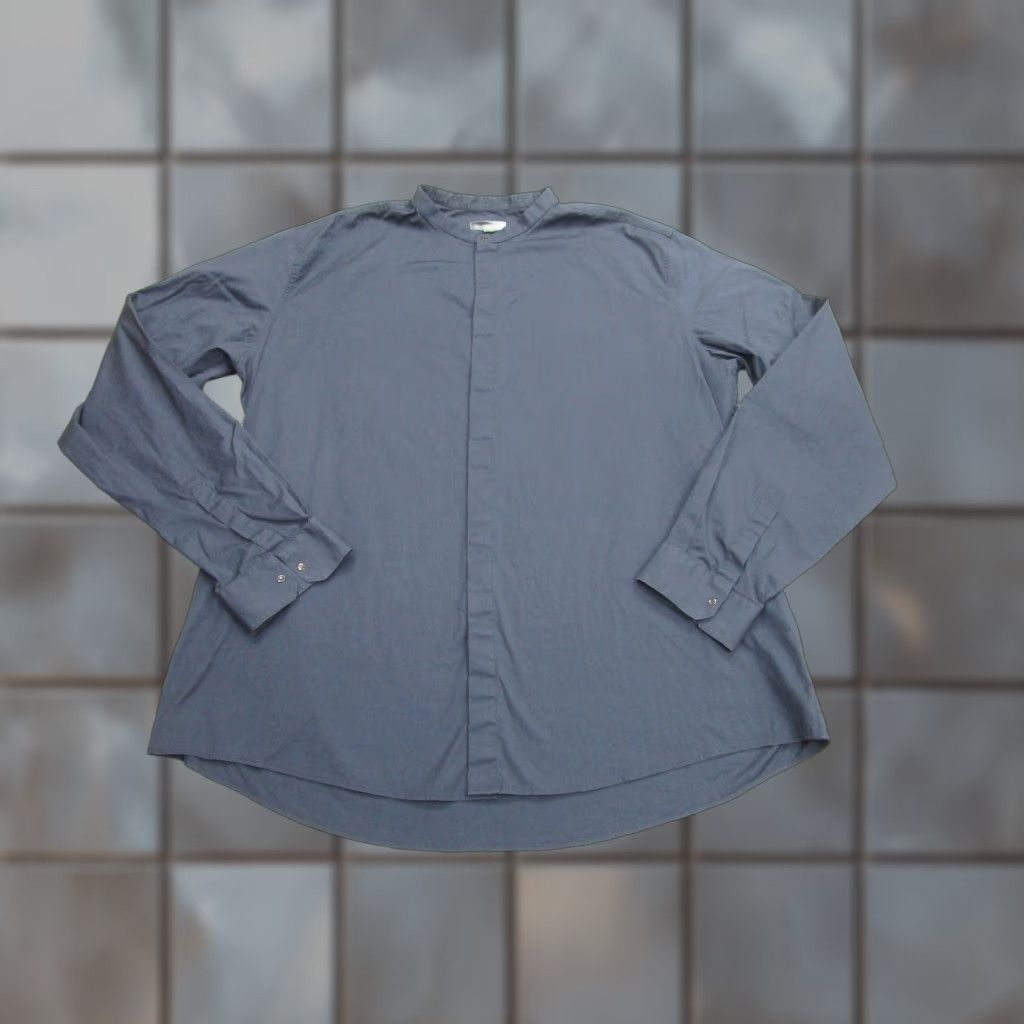 Cos COS Men XL Blue Band Collar Poplin Dress Shirt Long Sleeve Stretch Cotton Size 46R - 1 Thumbnail