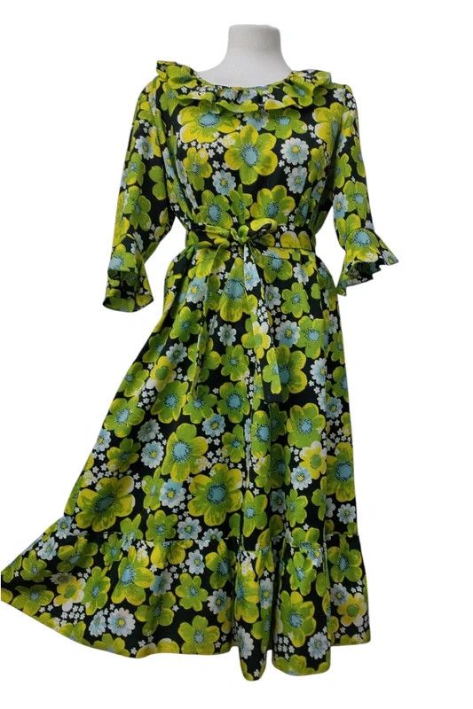 Other Authentic 70s Handmade Boho Floral Maxi Dress Vintage Size L / US 10 / IT 46 - 2 Thumbnail
