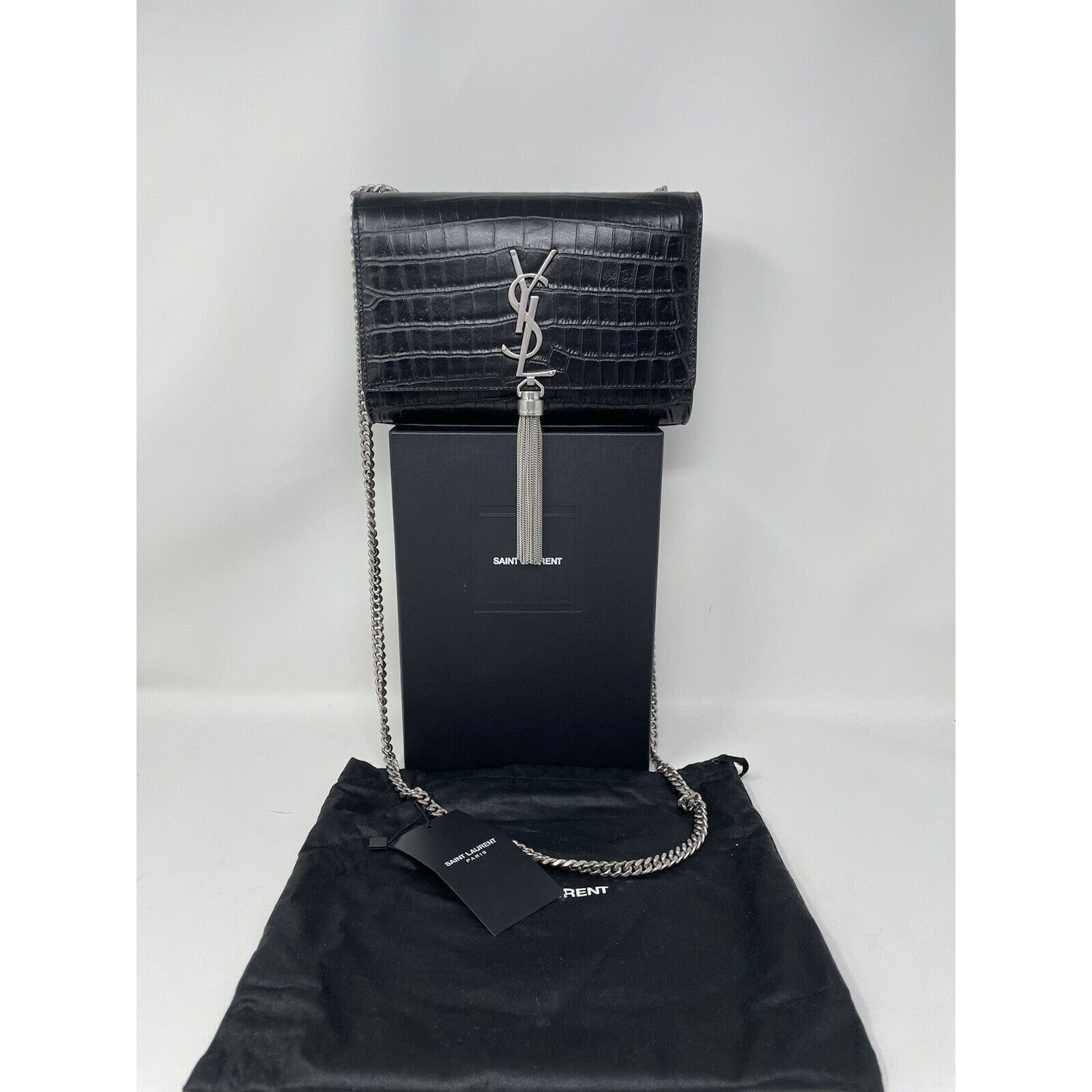 Yves Saint Laurent Calfskin Crocodile Embossed Small Classic Kate Tassel Size ONE SIZE - 15 Thumbnail