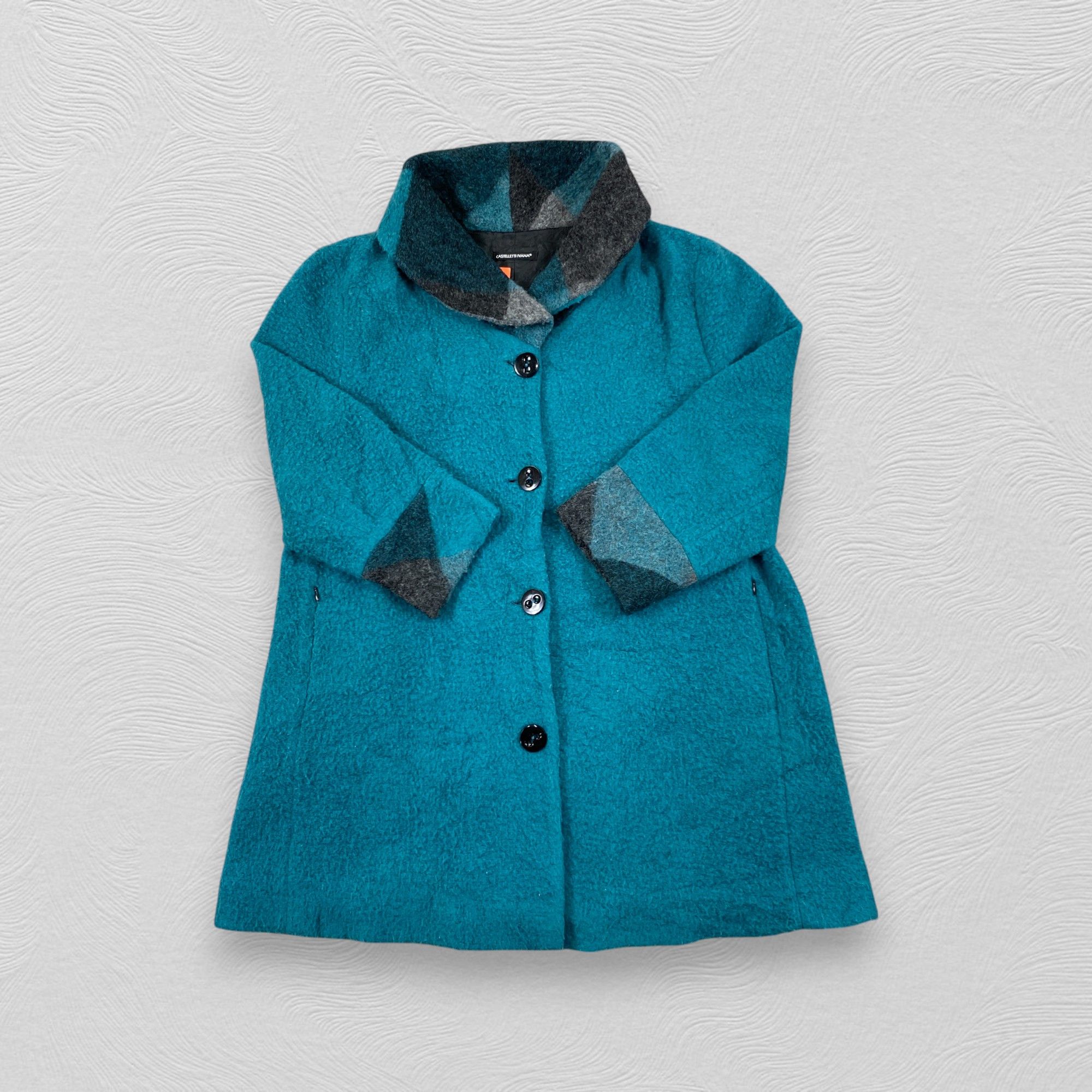 Japanese Brand Vintage Castelletti Ivana Blue Drape Wool Coat Jacket- J496 Size US M / EU 48-50 / 2 - 4 Thumbnail