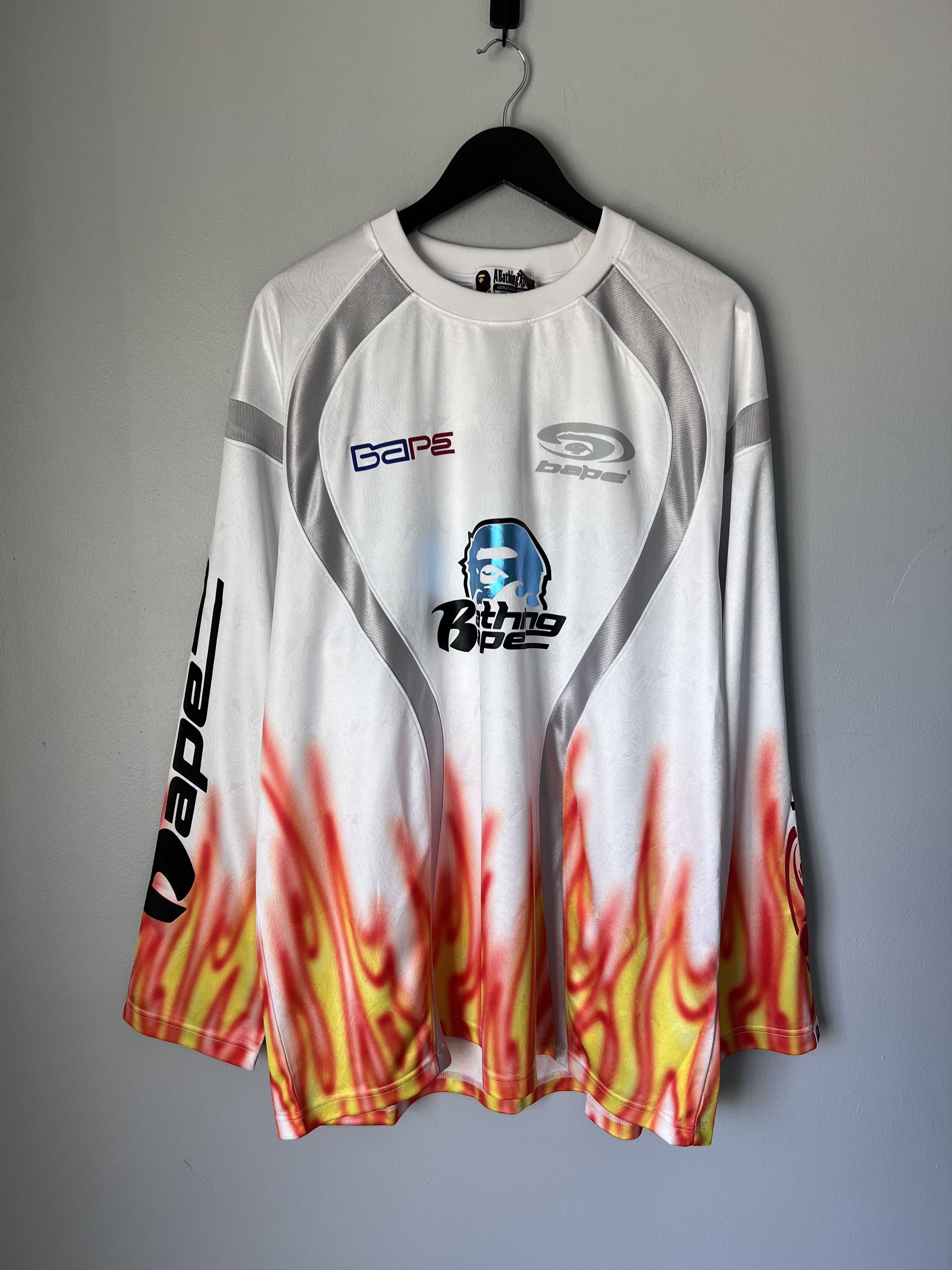 Bape Flame Pattern Football Jersey in White