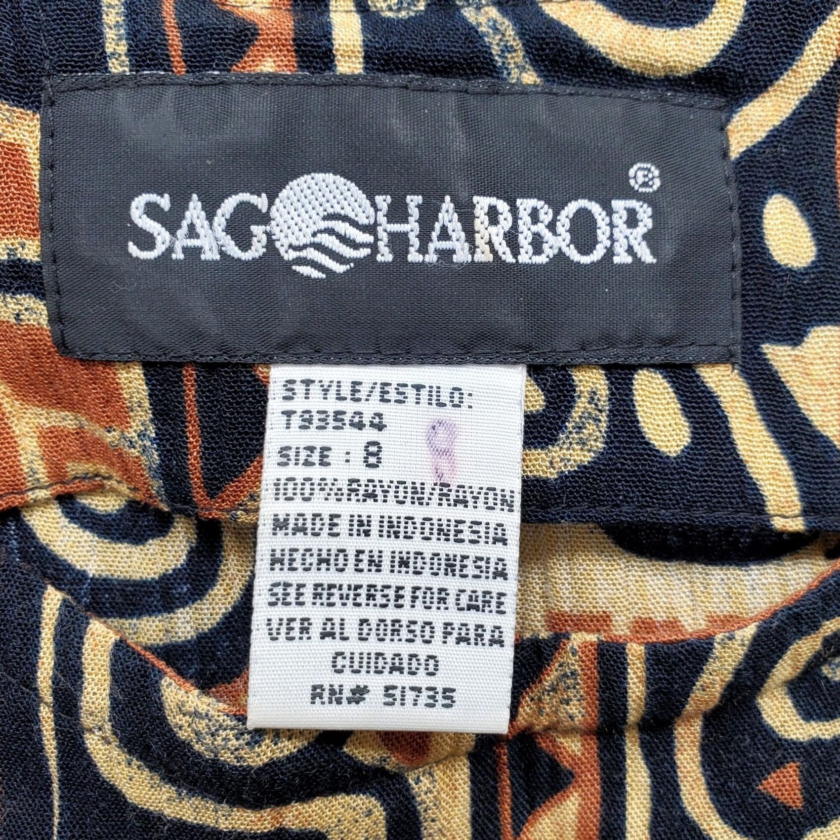Vintage Sag Harbor Shift Dress Womens 8 Multi Geo Print Rayon Shoulder Button Round Neck Sag Harbor Size M / US 6-8 / IT 42-44 - 4 Thumbnail